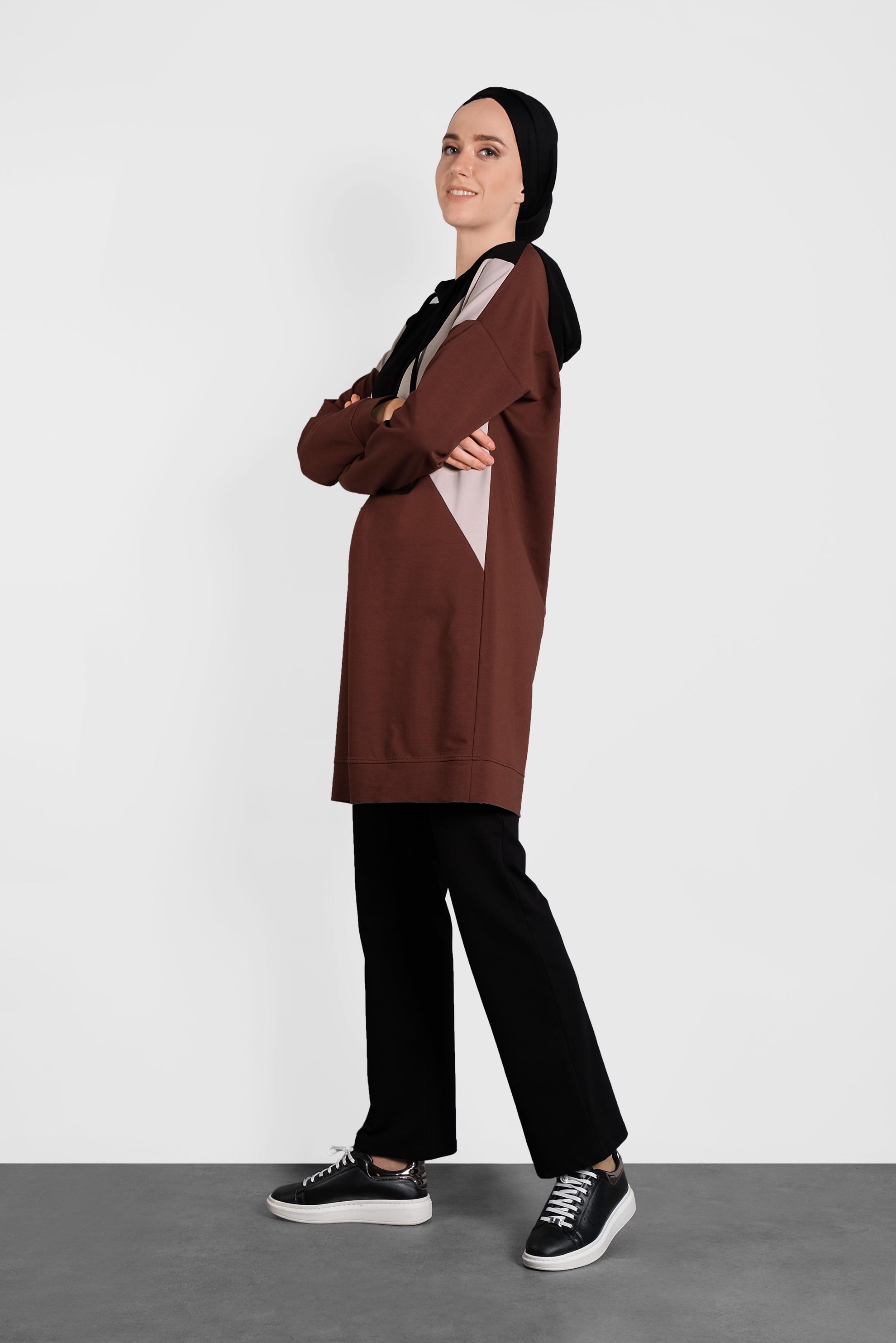 Tesettür giyim BORDO BAĞCIKLI KAPÜŞONLU İKİLİ EŞOFMAN TAKIM  40162 