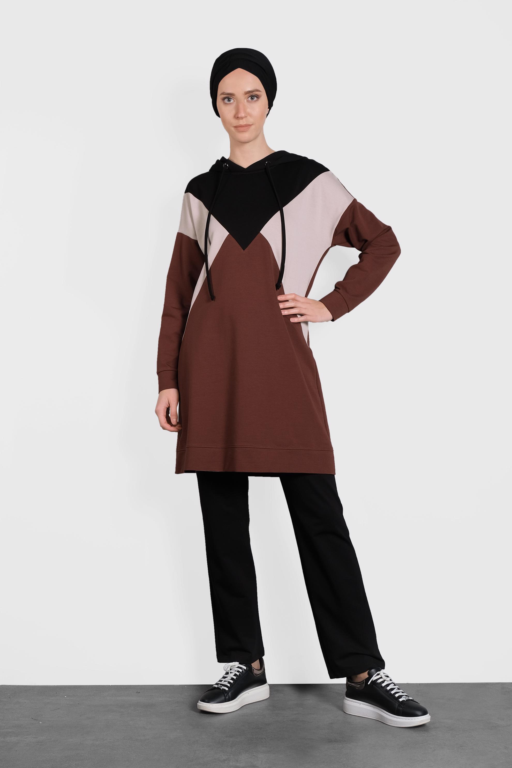 Tesettür giyim BORDO BAĞCIKLI KAPÜŞONLU İKİLİ EŞOFMAN TAKIM  40162 