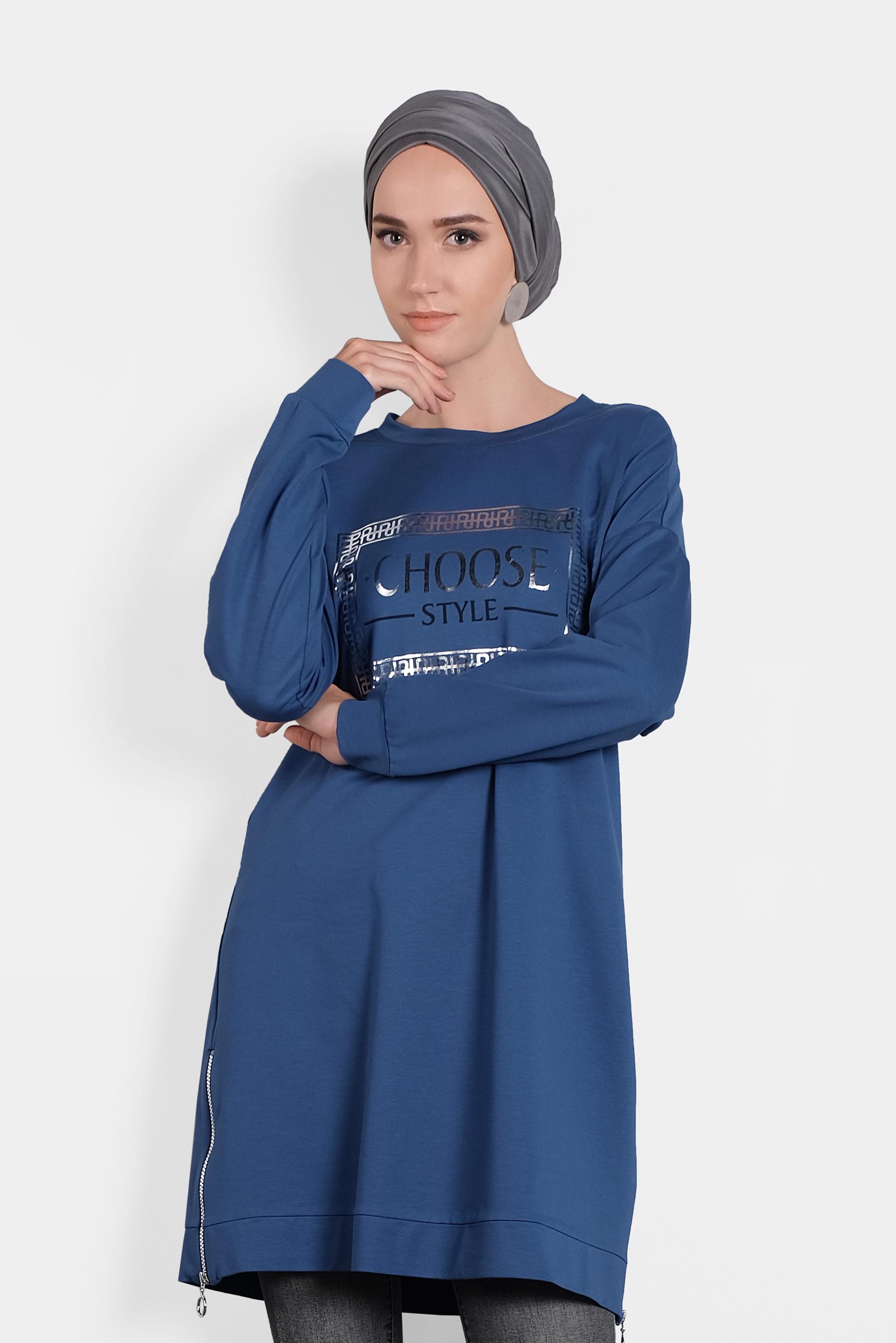 Hijab clothing NAVY BLUE PRINTED SPORT TUNIC 40223 