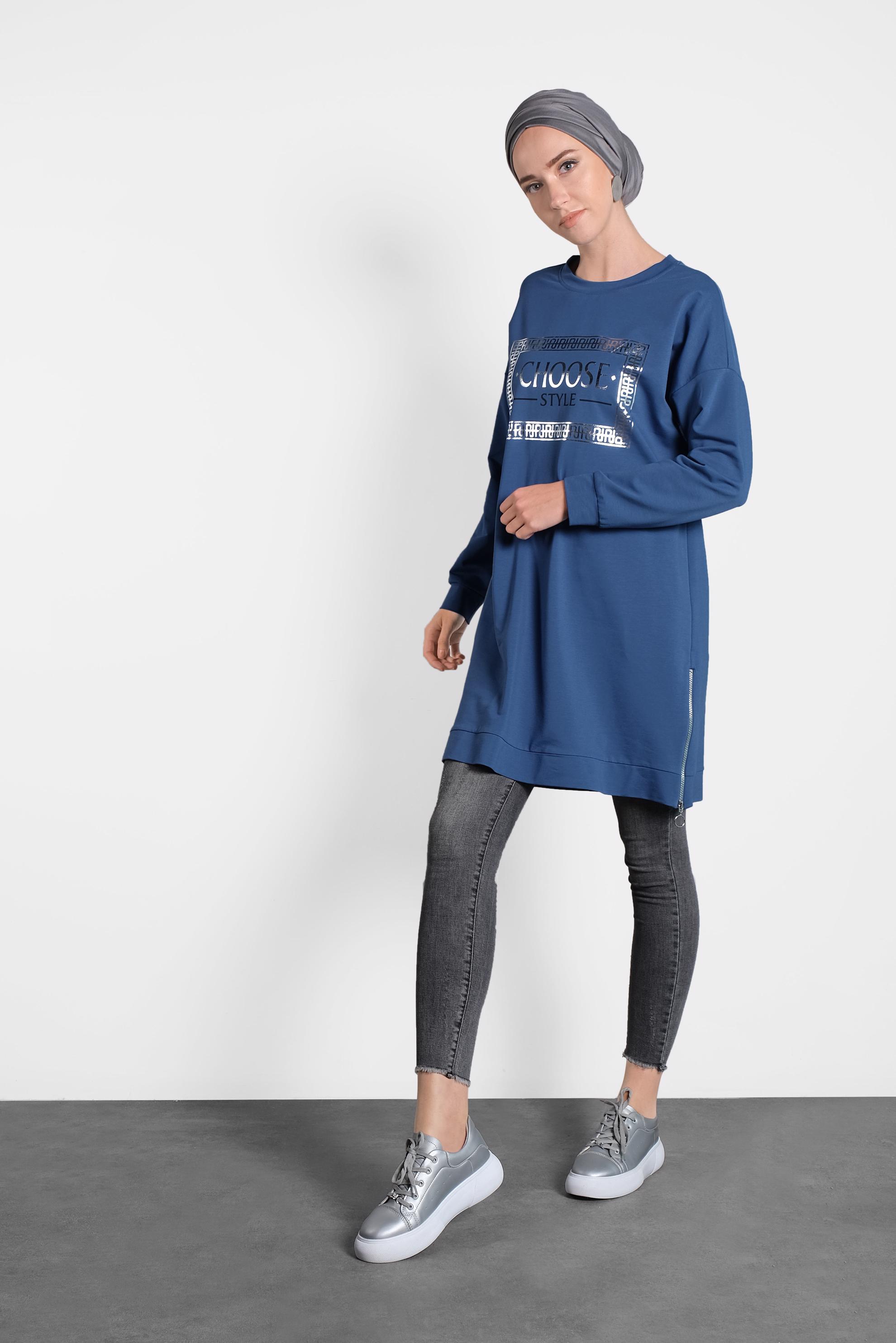 Hijab clothing NAVY BLUE PRINTED SPORT TUNIC 40223 