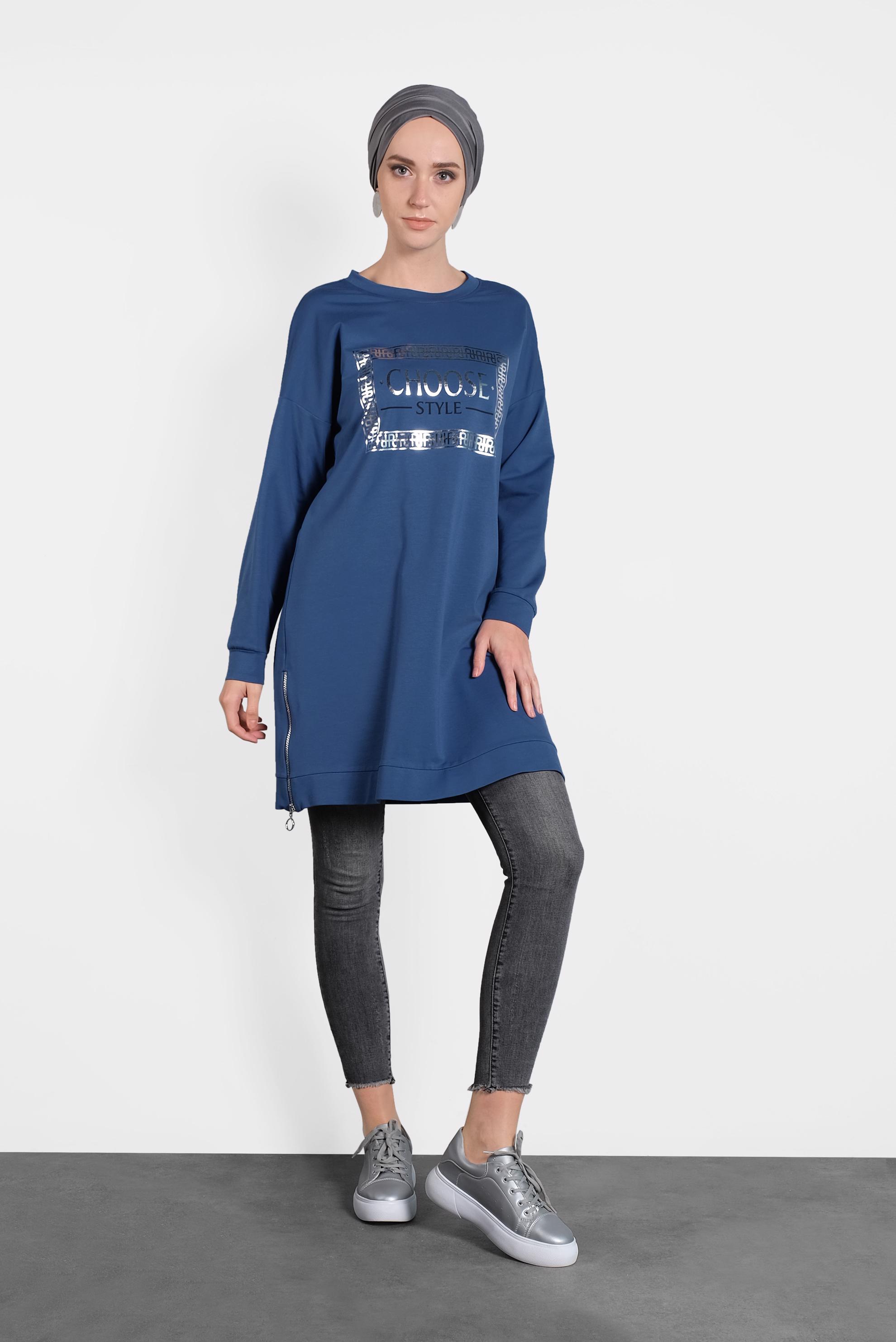 Hijab clothing NAVY BLUE PRINTED SPORT TUNIC 40223 