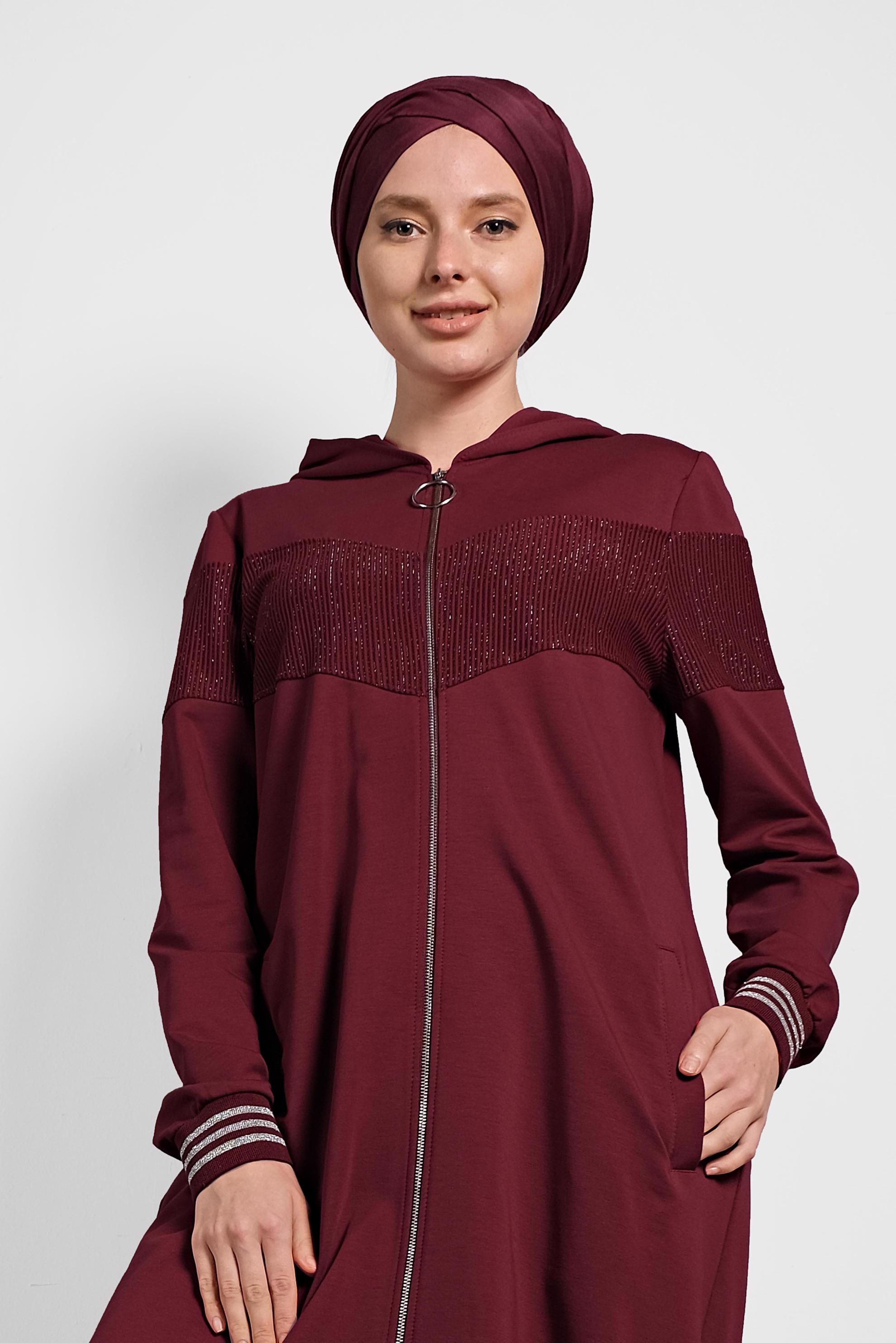 Tesettür giyim BORDO SİMLİ EŞOFMAN TUNİK 40224