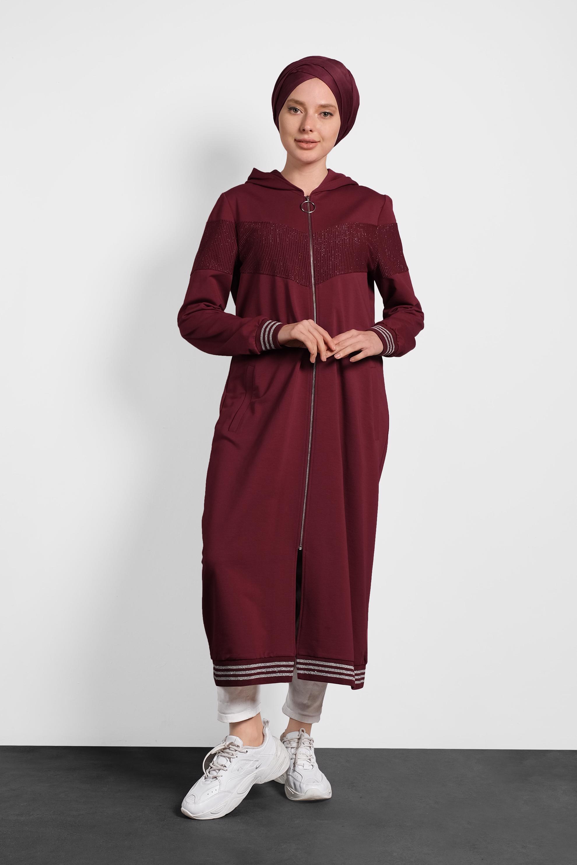 Tesettür giyim BORDO SİMLİ EŞOFMAN TUNİK 40224