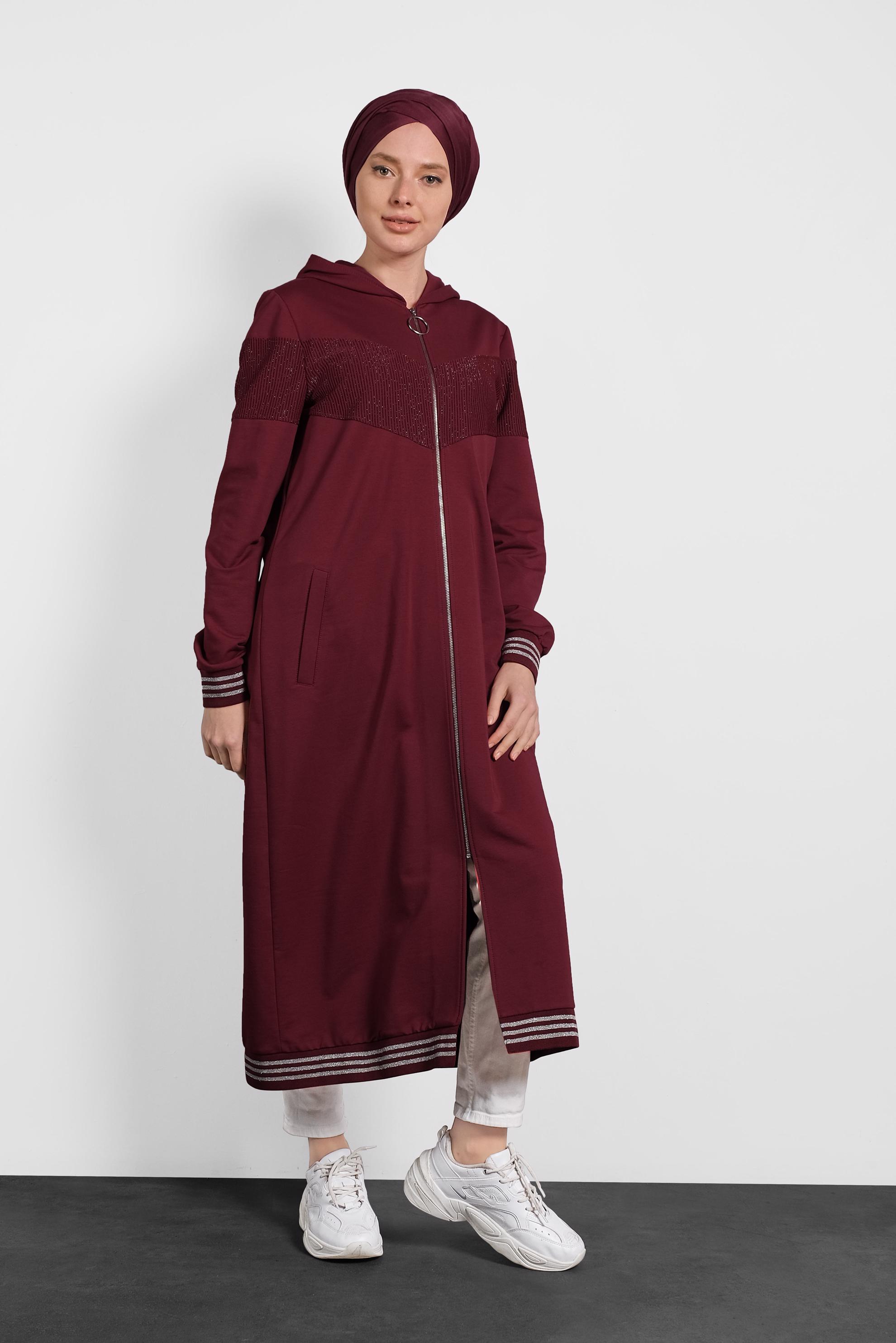 Tesettür giyim BORDO SİMLİ EŞOFMAN TUNİK 40224