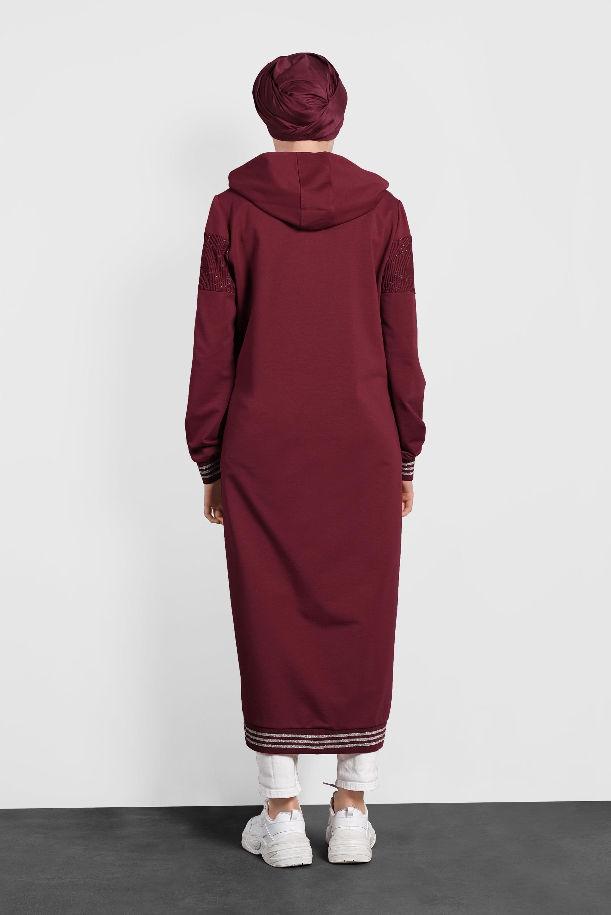 Tesettür giyim BORDO SİMLİ EŞOFMAN TUNİK 40224