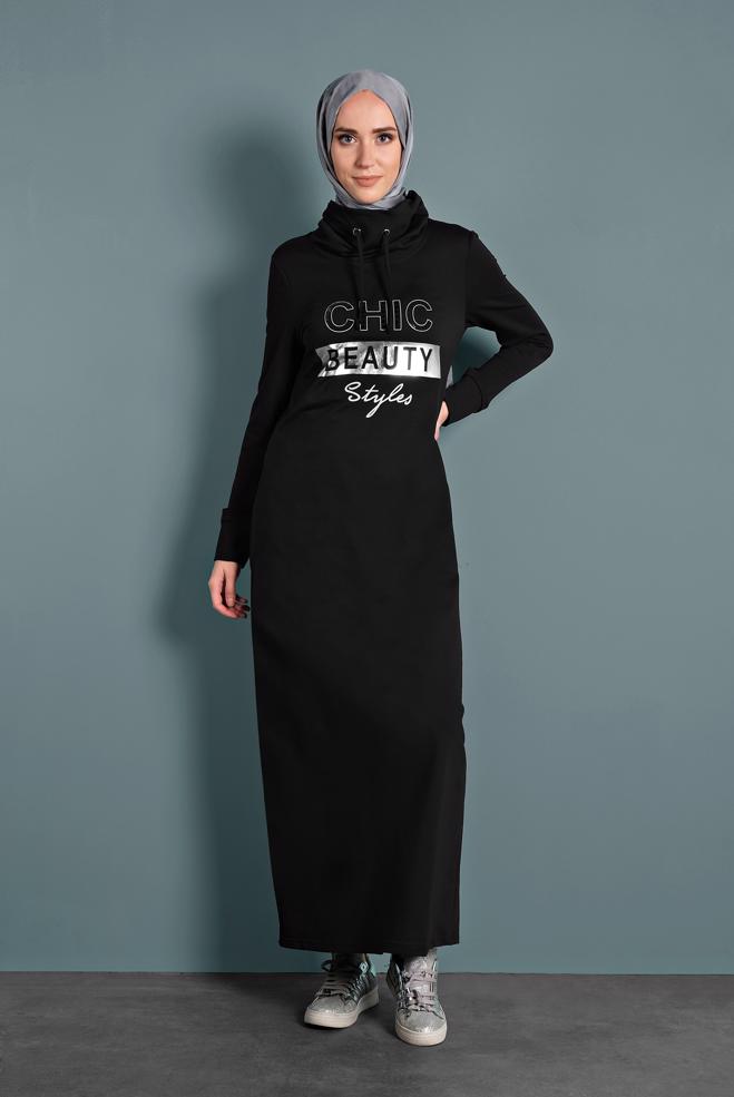 Vêtements hijab NOIR ROBE SPORT EN COTON 40253 - ALVİNA