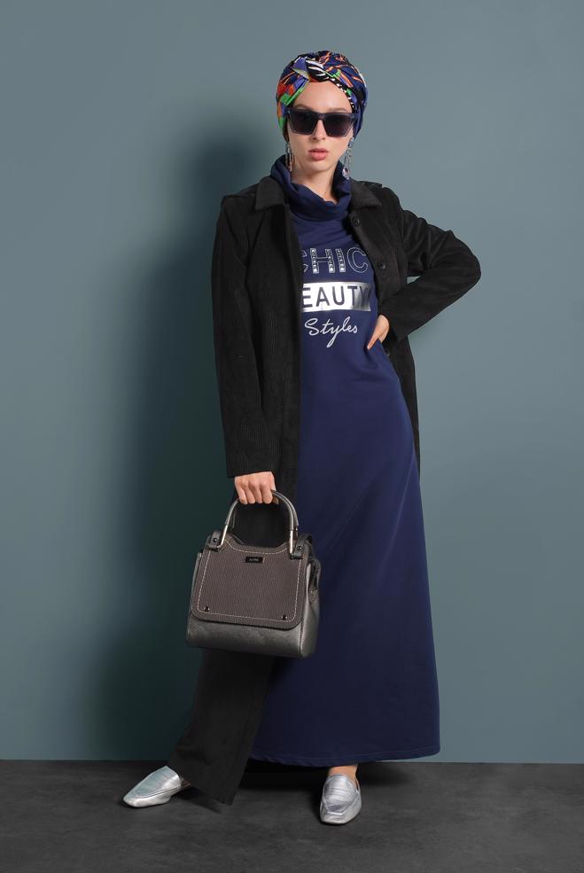 Vêtements hijab BLEU MARINE ROBE SPORT EN COTON 40253 - ALVİNA
