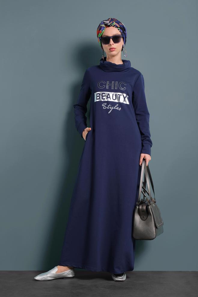 Vêtements hijab BLEU MARINE ROBE SPORT EN COTON 40253 - ALVİNA
