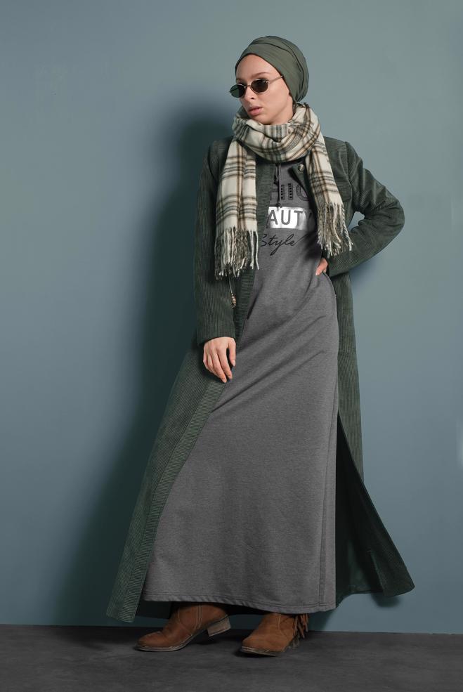 Vêtements hijab GRIS ROBE SPORT EN COTON 40253 - ALVİNA