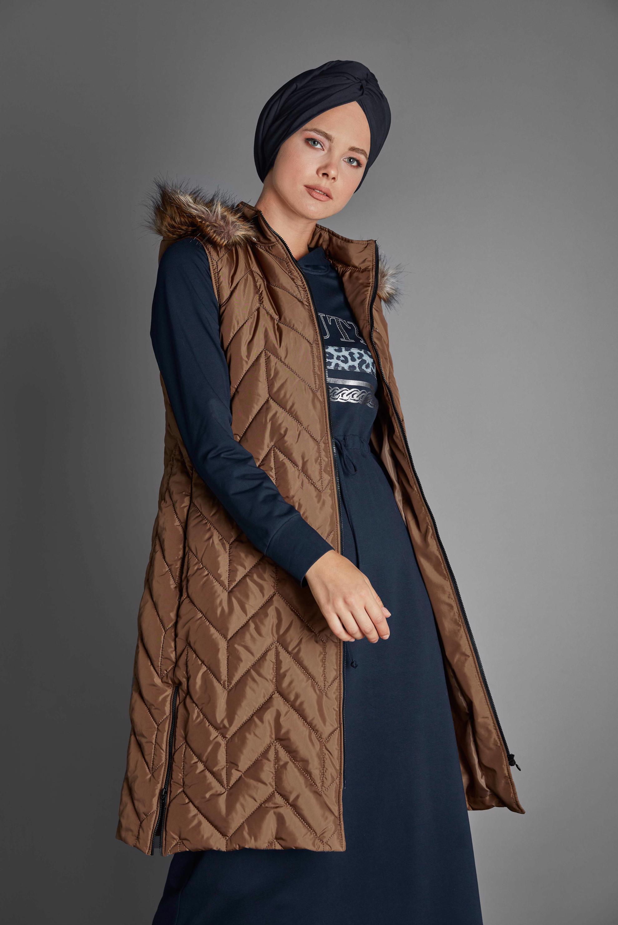 Tesettür giyim LACİVERT BAĞCIKLI LEOPAR DESENLİ EŞOFMAN ELBİSE 40254 