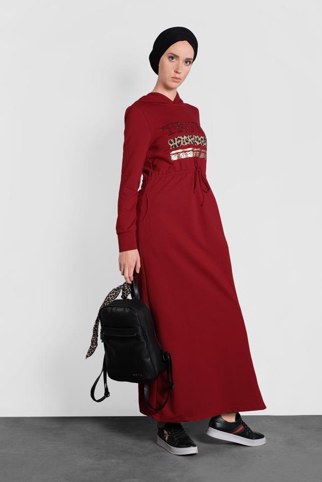Vêtements hijab ROUGE TUNIQUE EN SPORT À IMPRIMÉE 40254  - ALVİNA