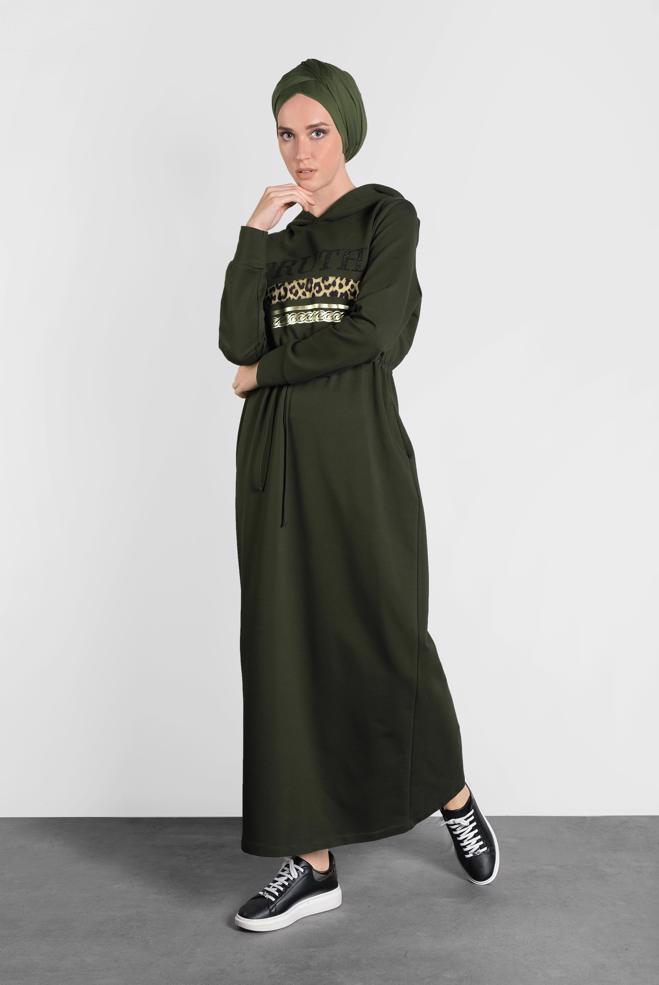 Hijab clothing KHAKI ANIMAL PRINTED SPORT TUNIC 40254  - ALVİNA