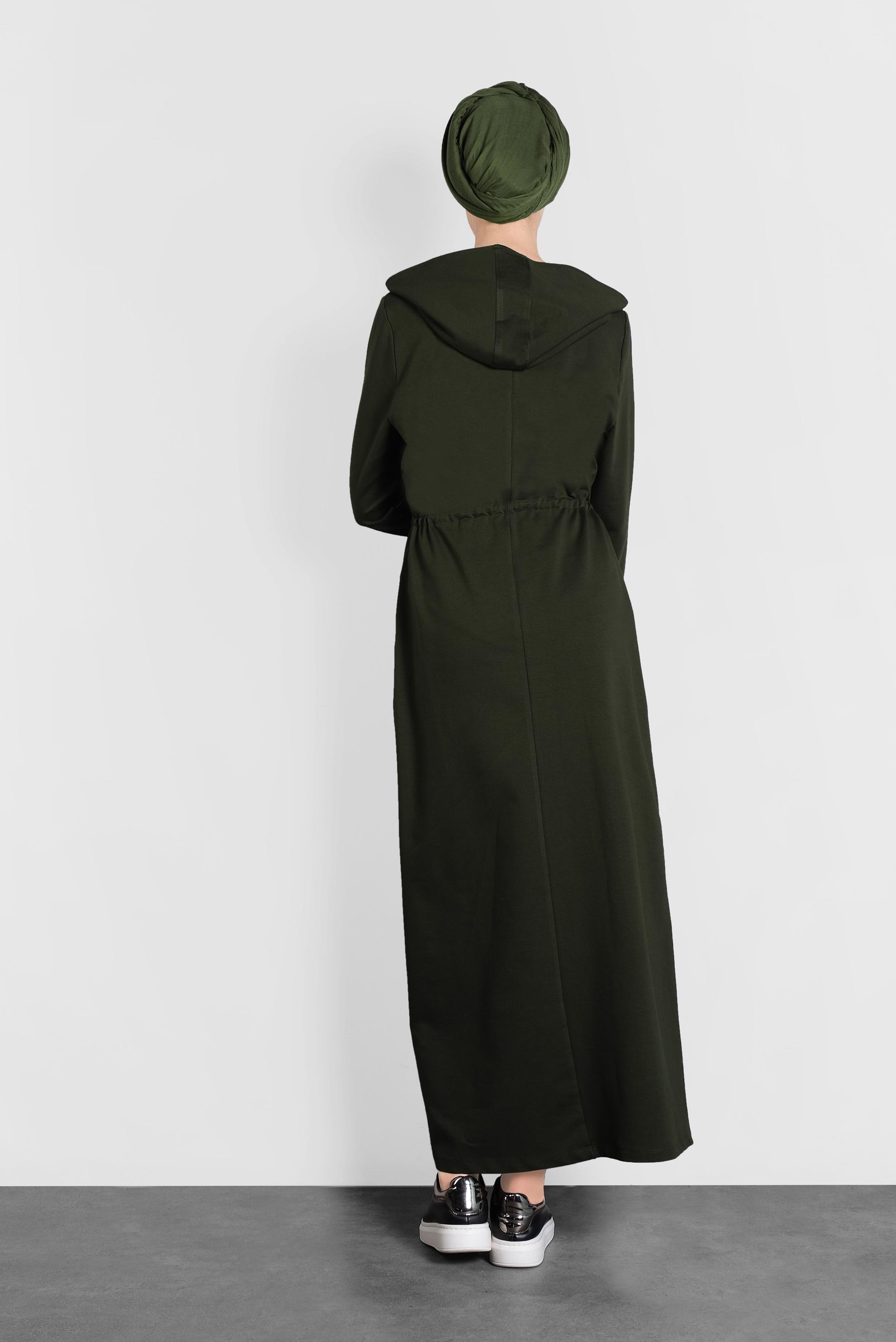 Tesettür giyim HAKİ BAĞCIKLI LEOPAR DESENLİ EŞOFMAN ELBİSE 40254 