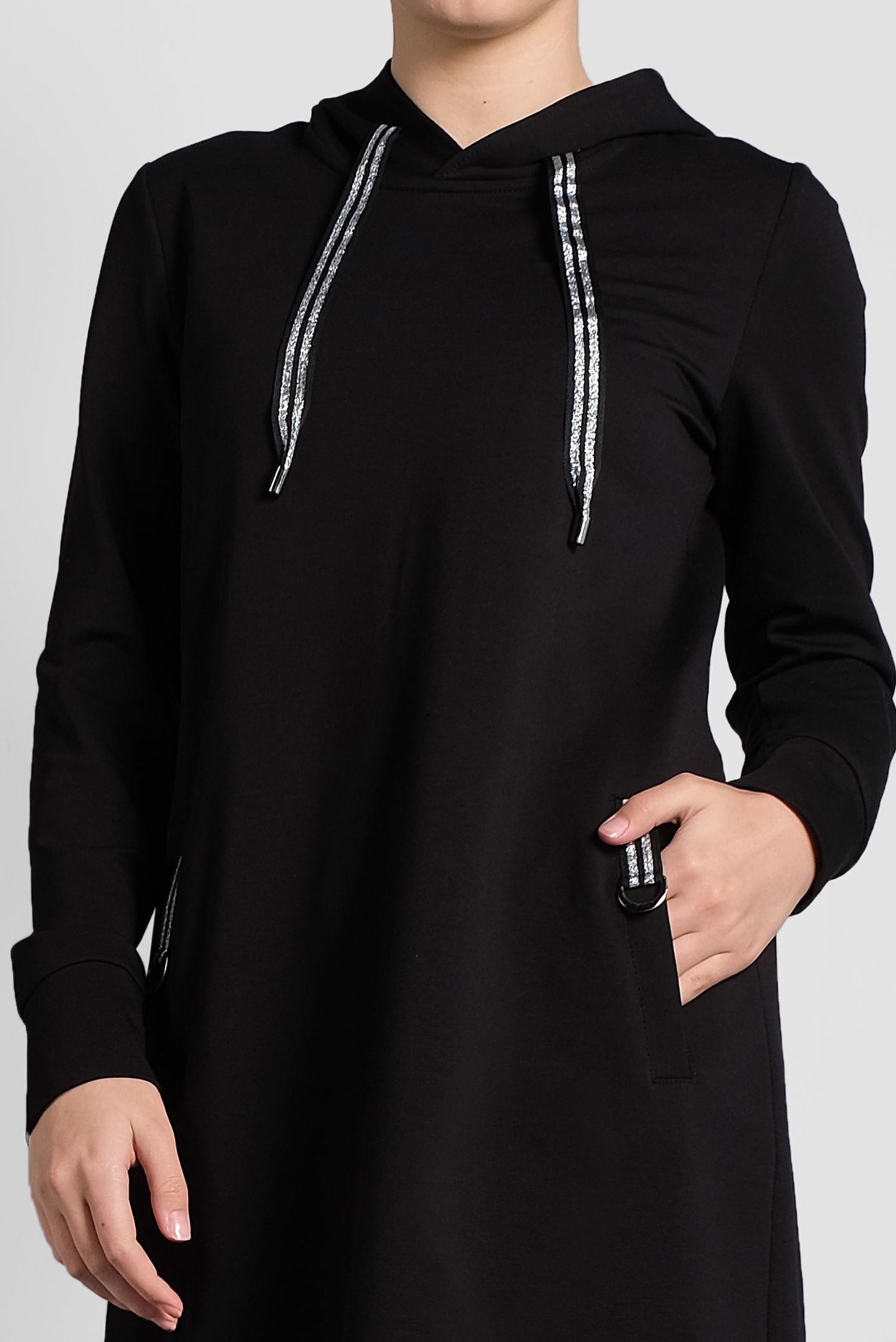 Tesettür giyim SİYAH SİMLİ BAĞCIKLI KAPÜŞONLU TUNİK 40275