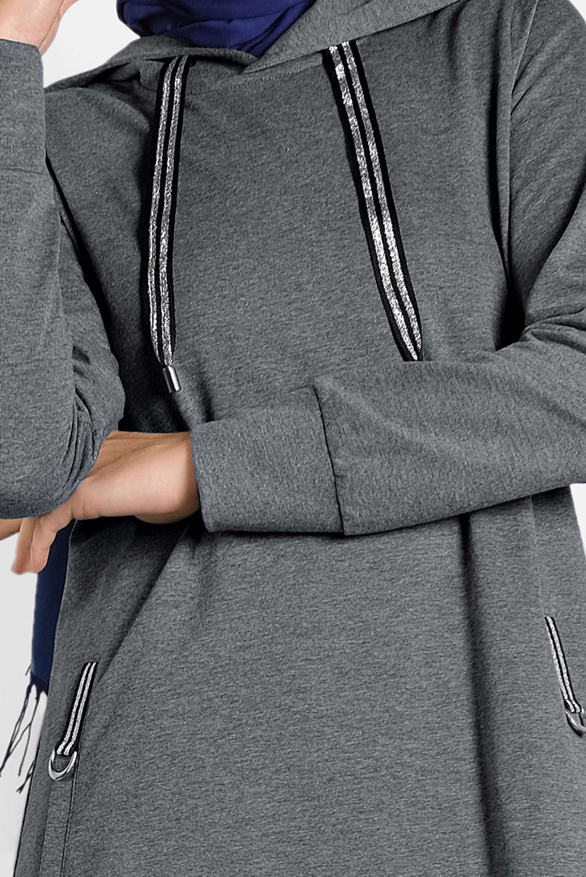 Tesettür giyim GRİ SİMLİ BAĞCIKLI KAPÜŞONLU TUNİK 40275