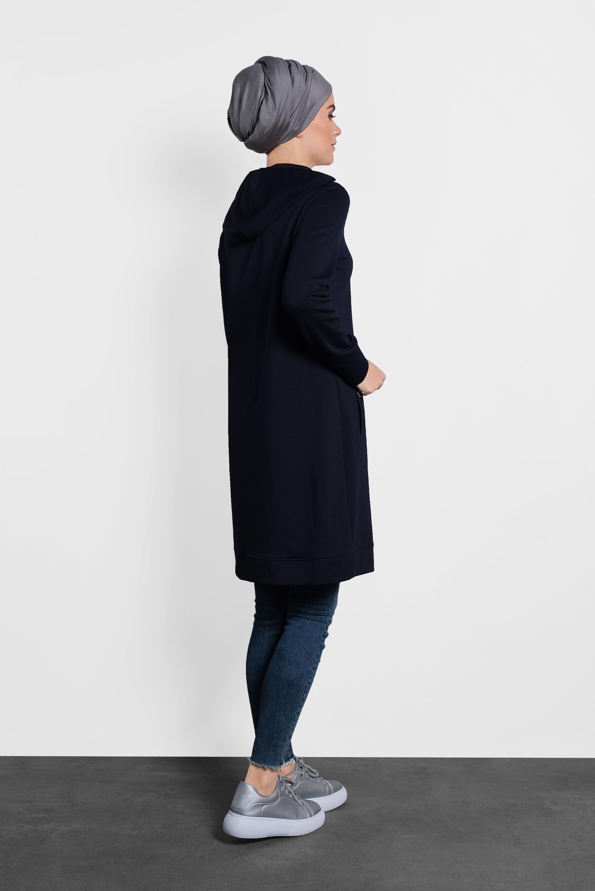 Tesettür giyim LACİVERT SİMLİ BAĞCIKLI KAPÜŞONLU TUNİK 40275