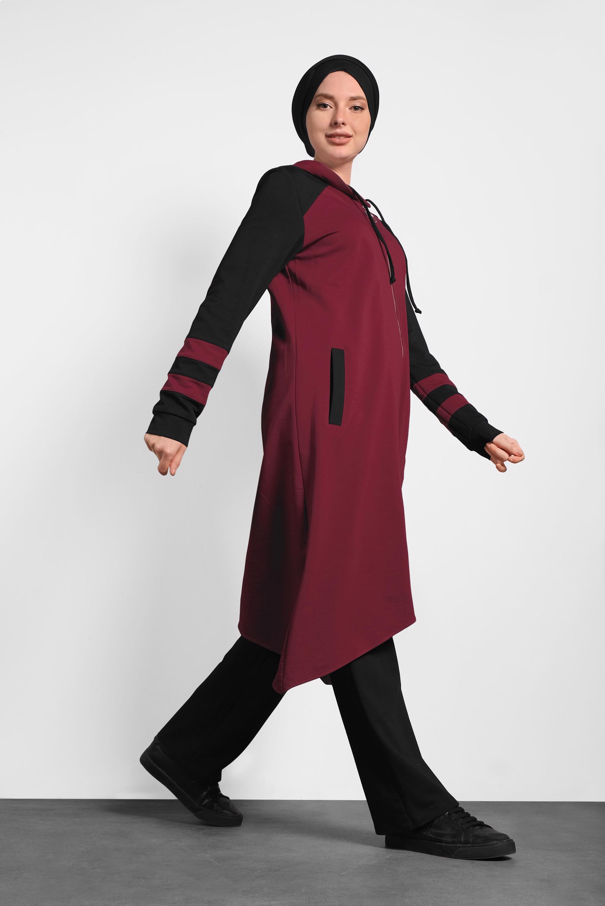 Vêtements hijab ROUGE BORDEAUX SURVÊTEMENT À COUPE ASYMMÉTRIQUE 40294 