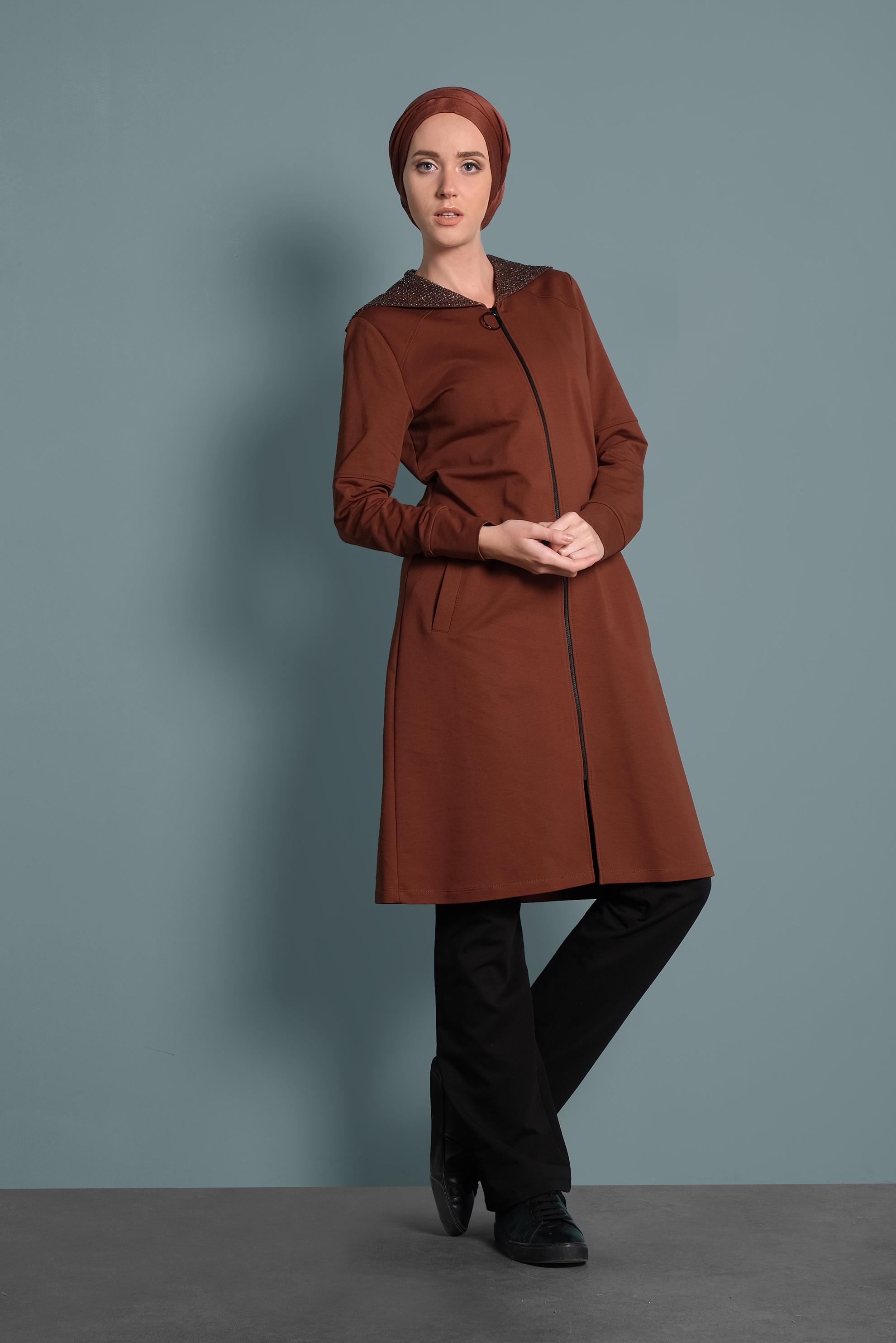 Tesettür giyim TURUNCU KAPÜŞONLU EŞOFMAN TAKIMI 40295