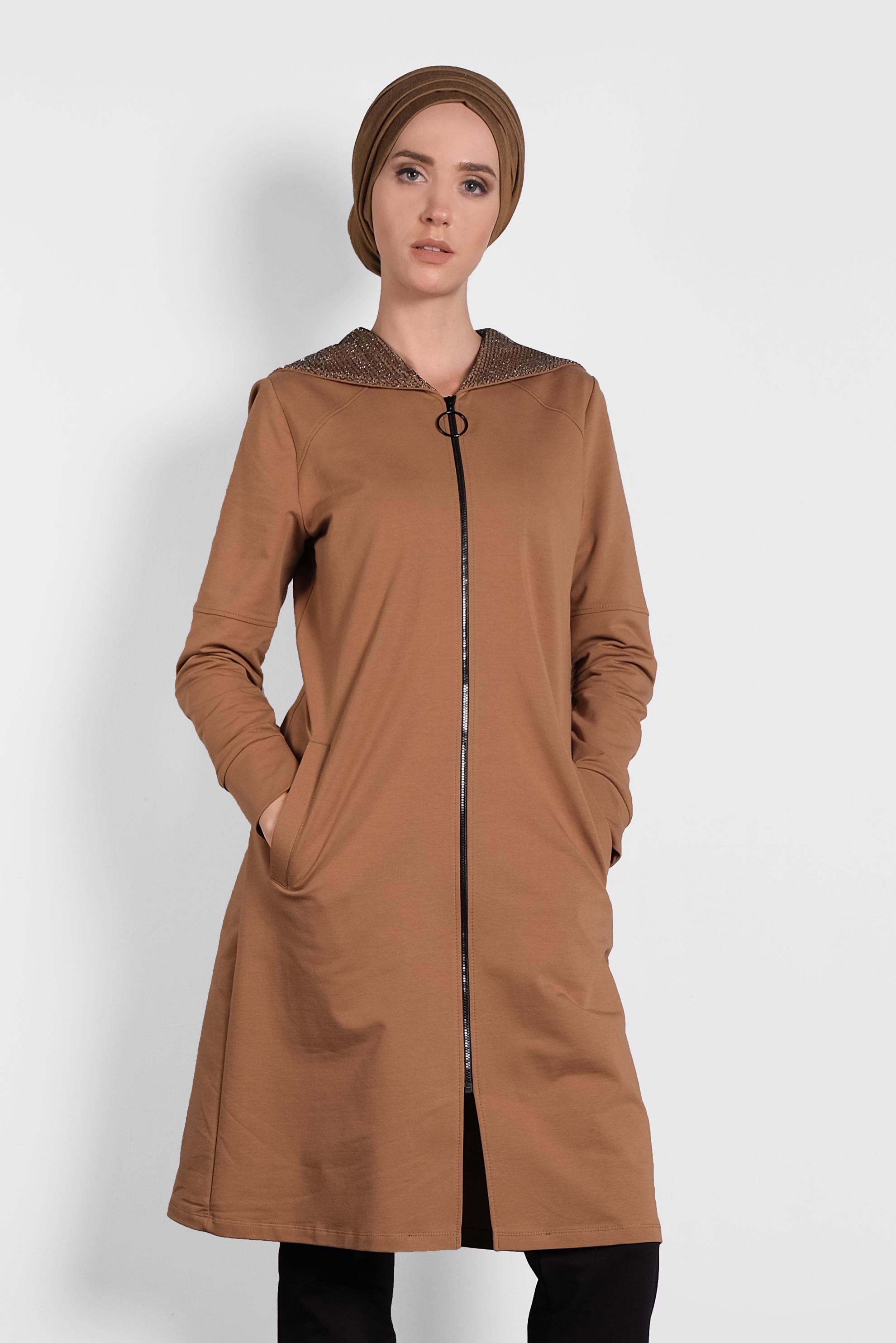 Tesettür giyim TABA KAPÜŞONLU EŞOFMAN TAKIMI 40295