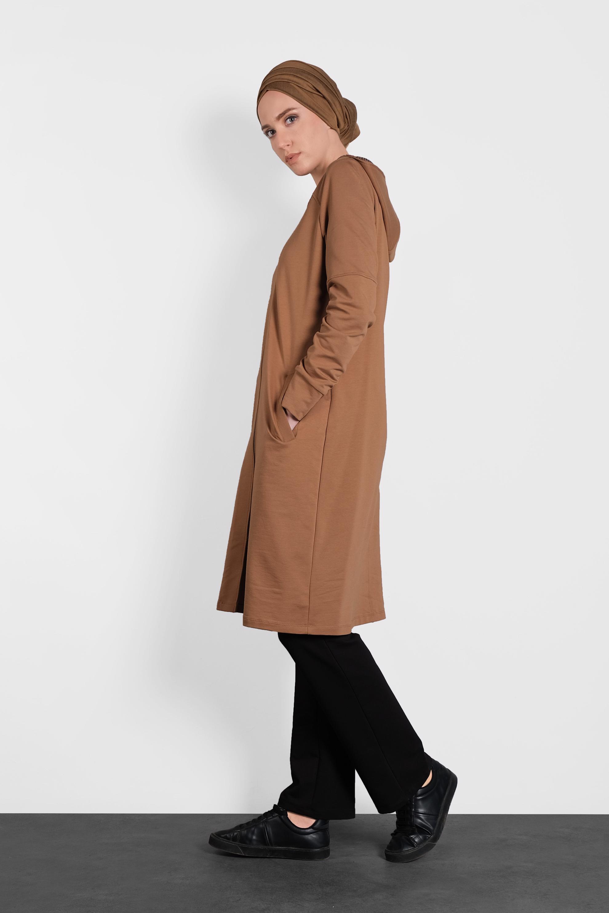 Tesettür giyim TABA KAPÜŞONLU EŞOFMAN TAKIMI 40295