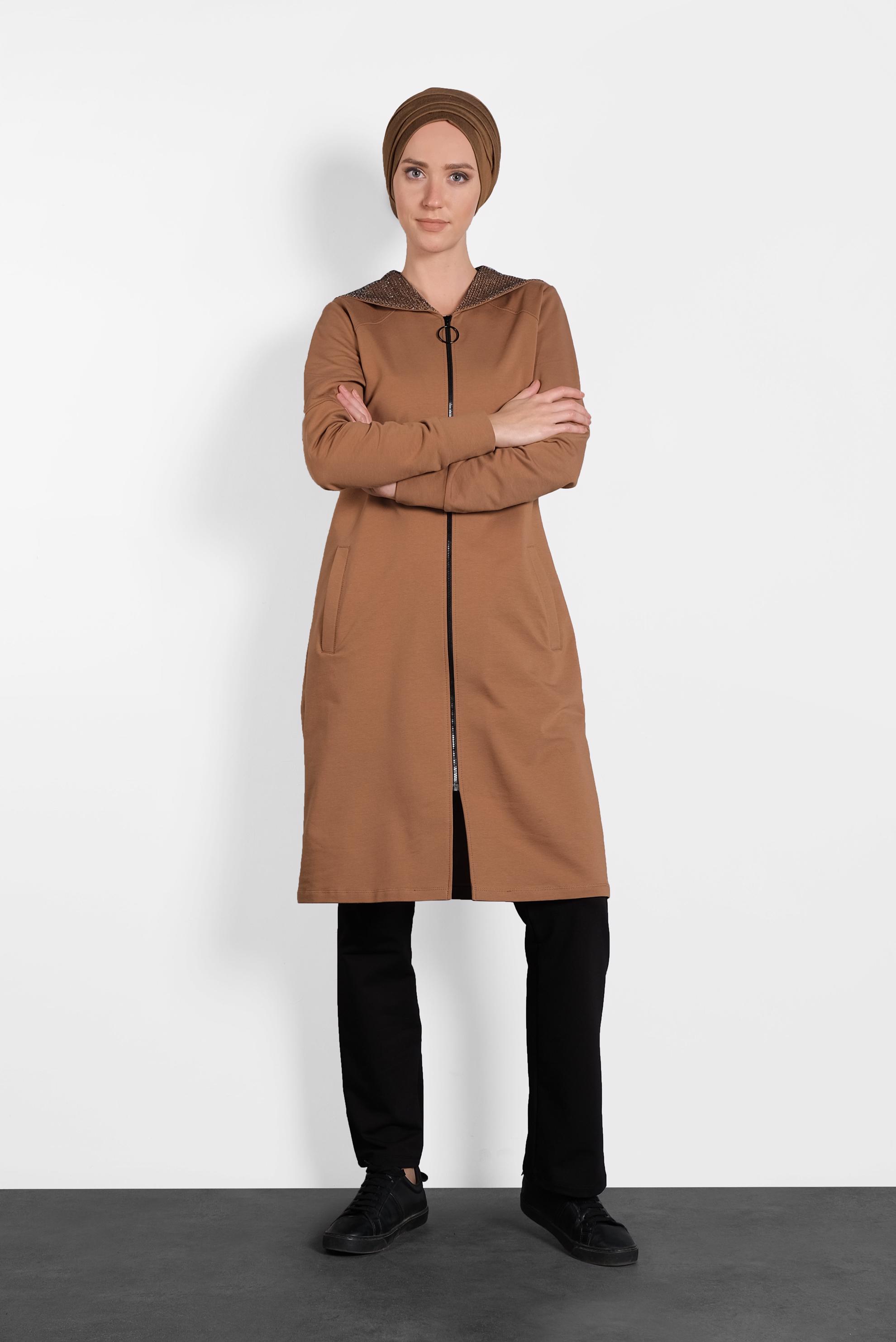 Tesettür giyim TABA KAPÜŞONLU EŞOFMAN TAKIMI 40295