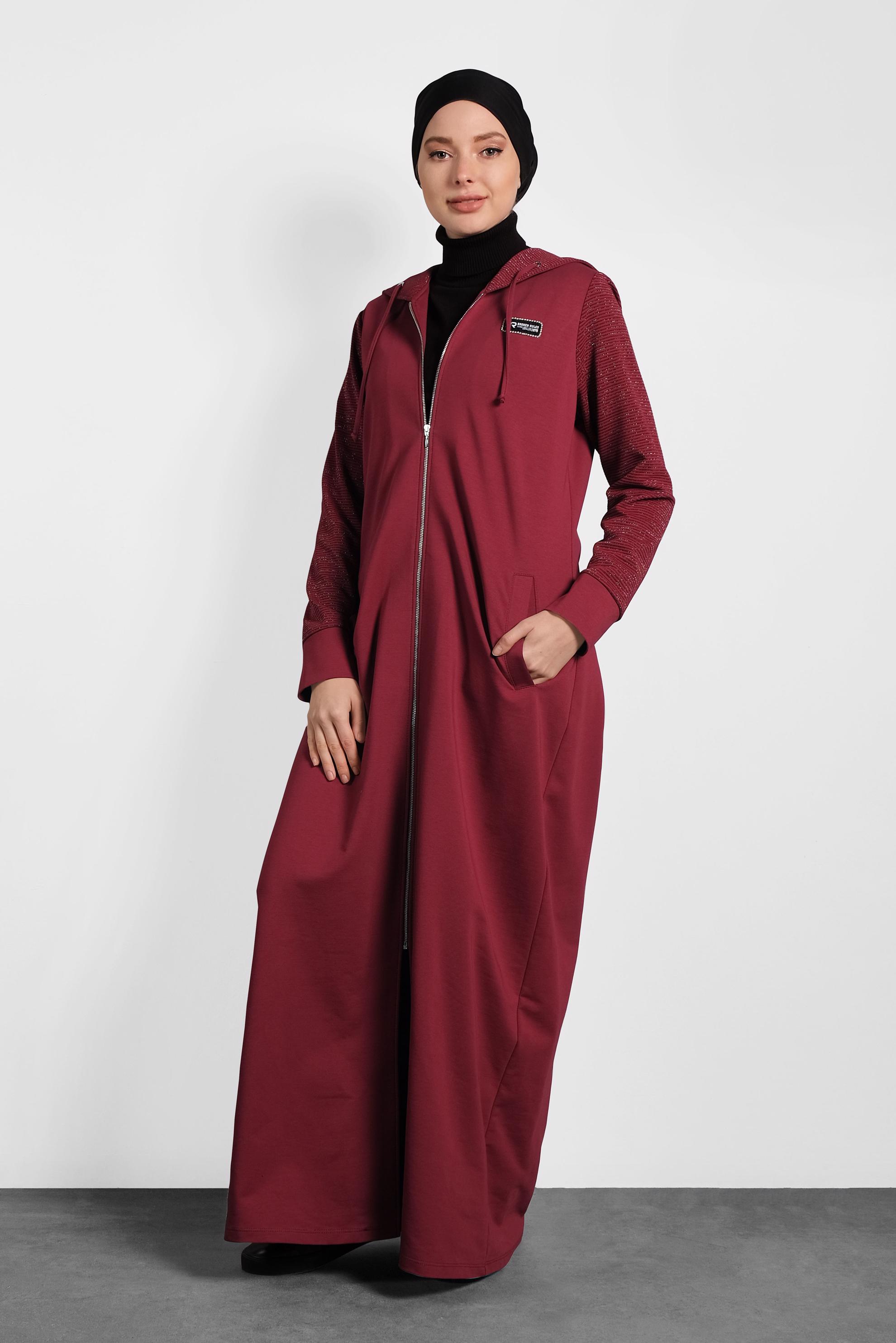 Tesettür giyim BORDO FERMUARLI EŞOFMAN TUNİK 40316