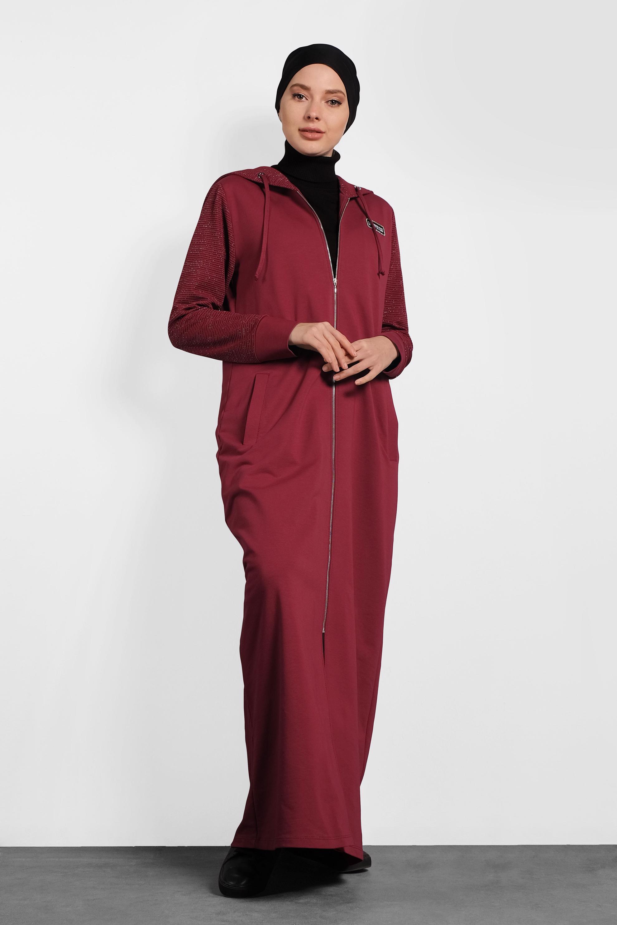 Tesettür giyim BORDO FERMUARLI EŞOFMAN TUNİK 40316