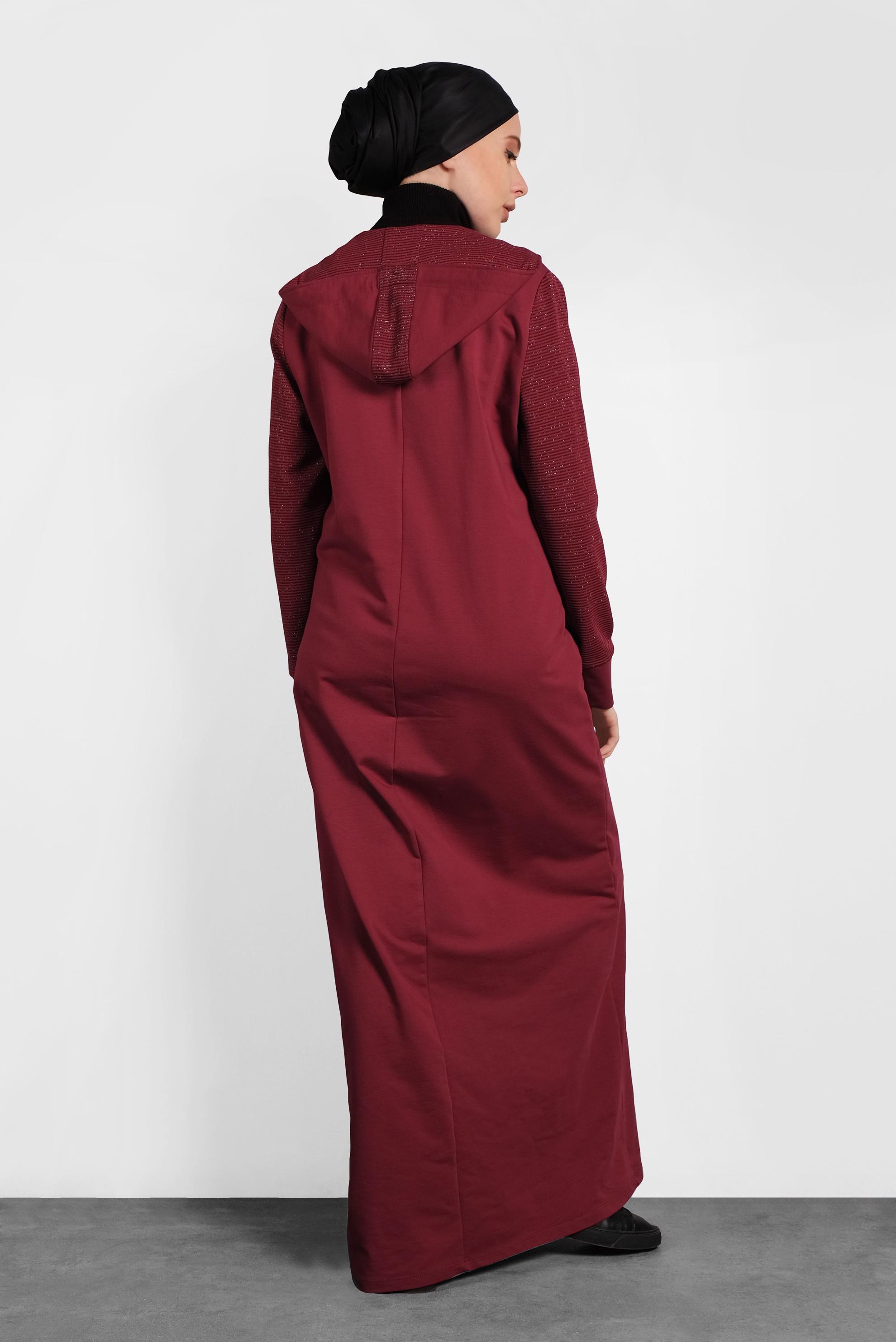 Tesettür giyim BORDO FERMUARLI EŞOFMAN TUNİK 40316