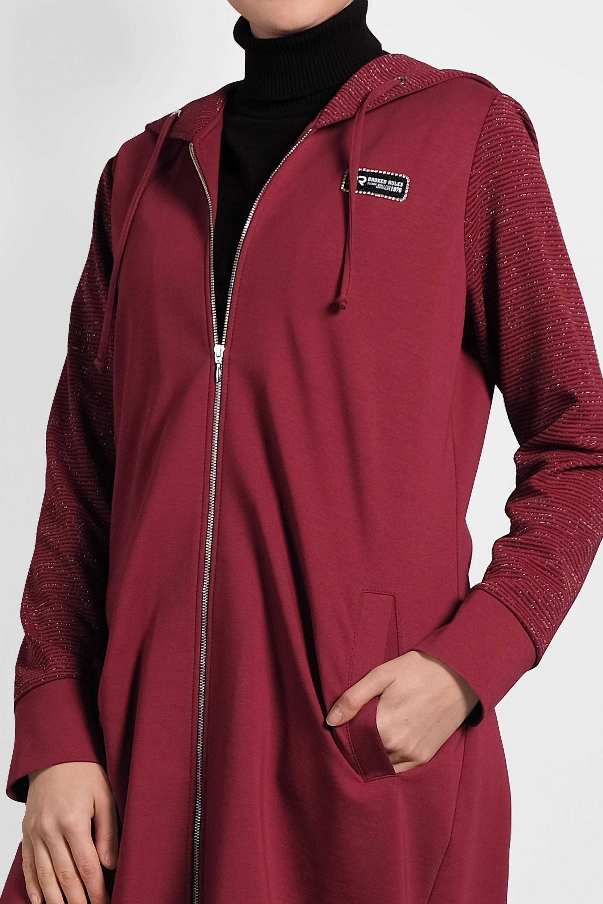 Tesettür giyim BORDO FERMUARLI EŞOFMAN TUNİK 40316