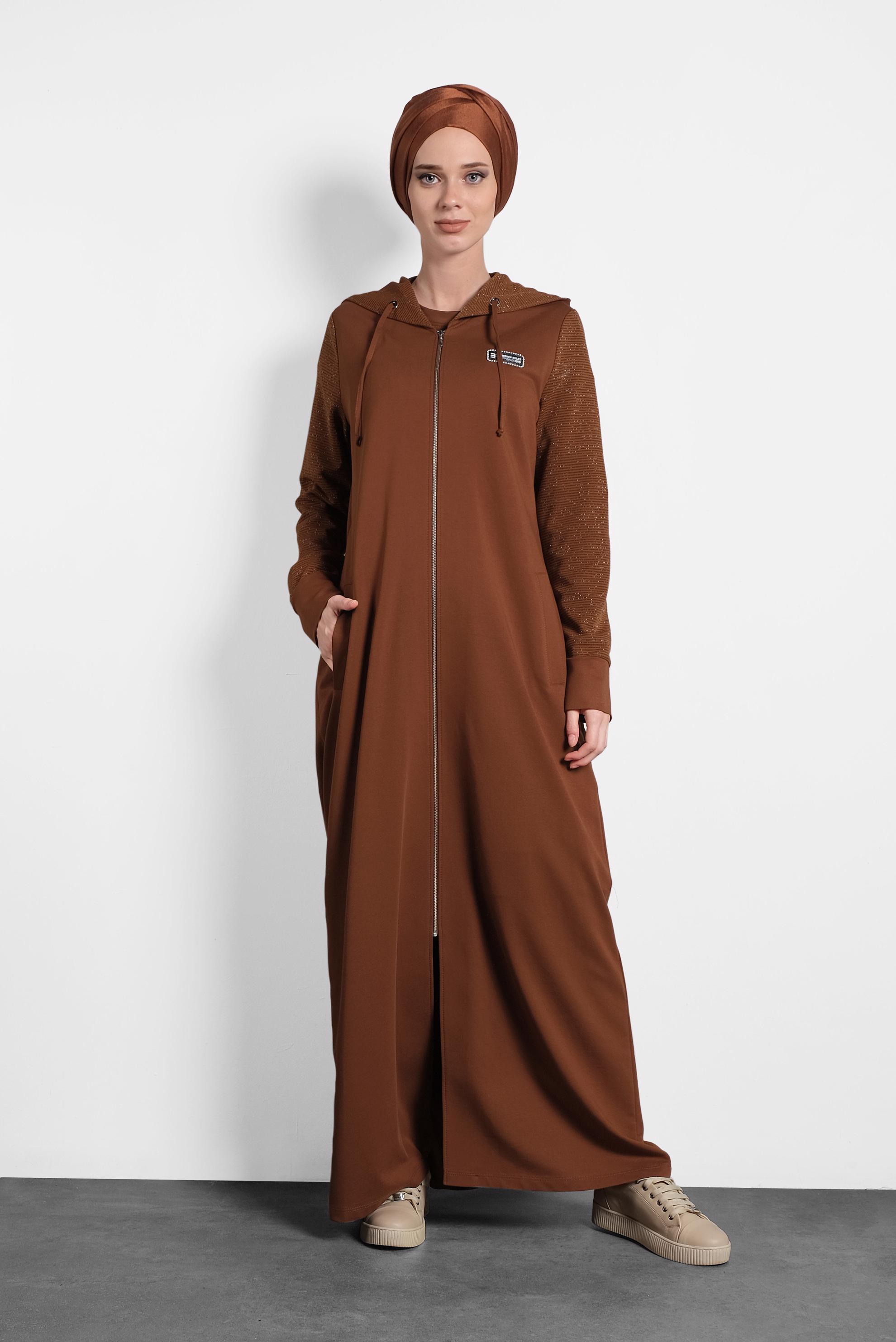 Tesettür giyim BORDO FERMUARLI EŞOFMAN TUNİK 40316