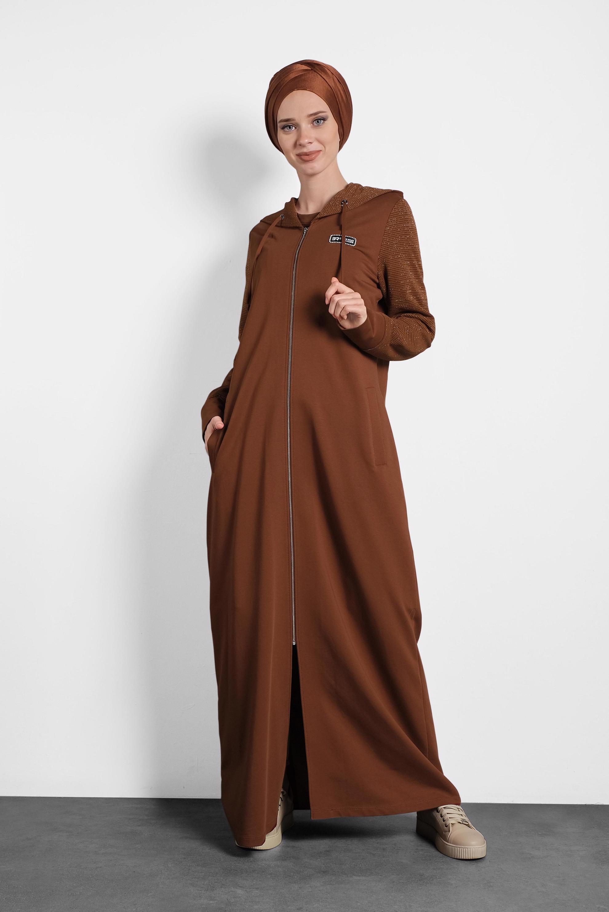 Tesettür giyim BORDO FERMUARLI EŞOFMAN TUNİK 40316