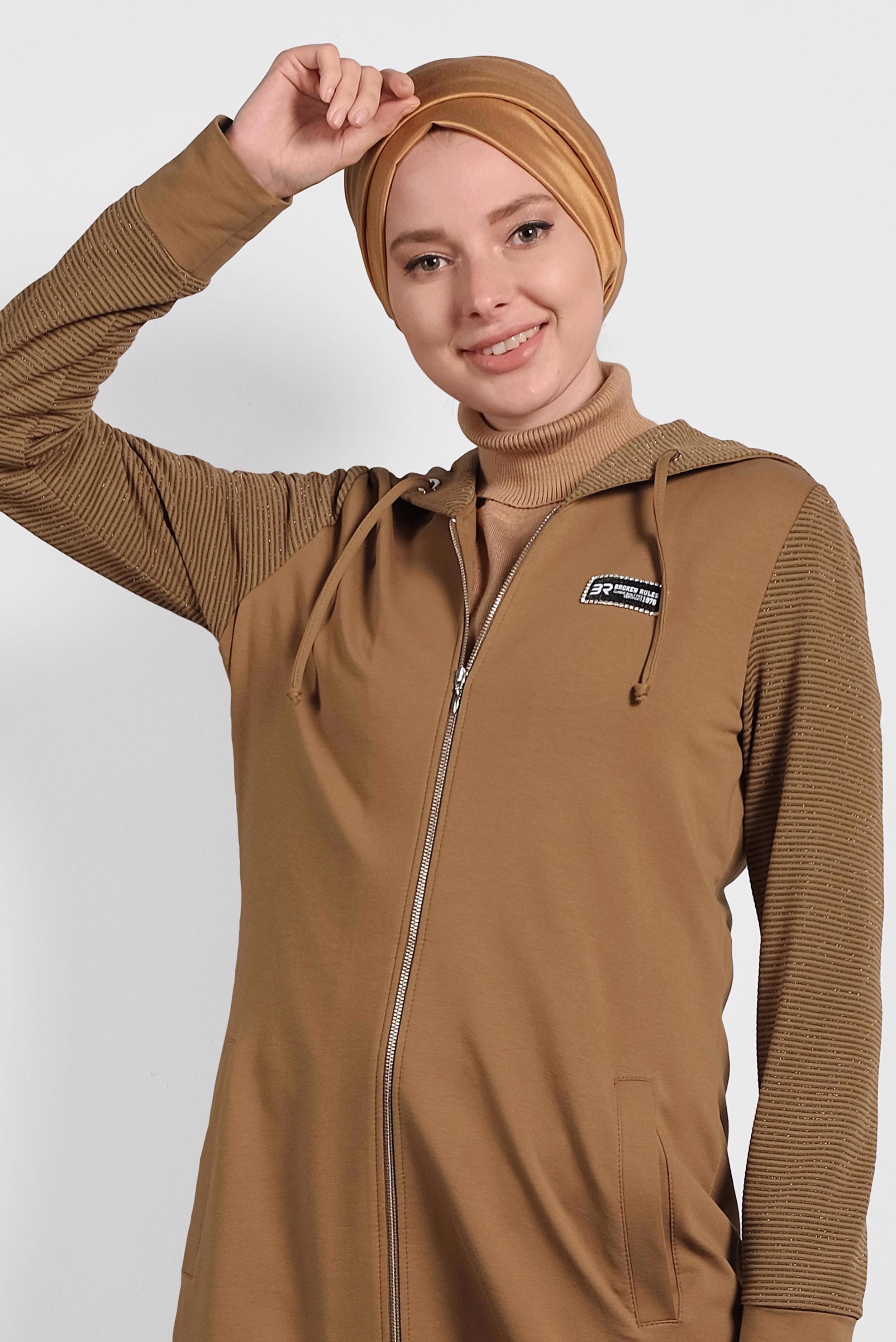 Tesettür giyim SARI FERMUARLI EŞOFMAN TUNİK 40316