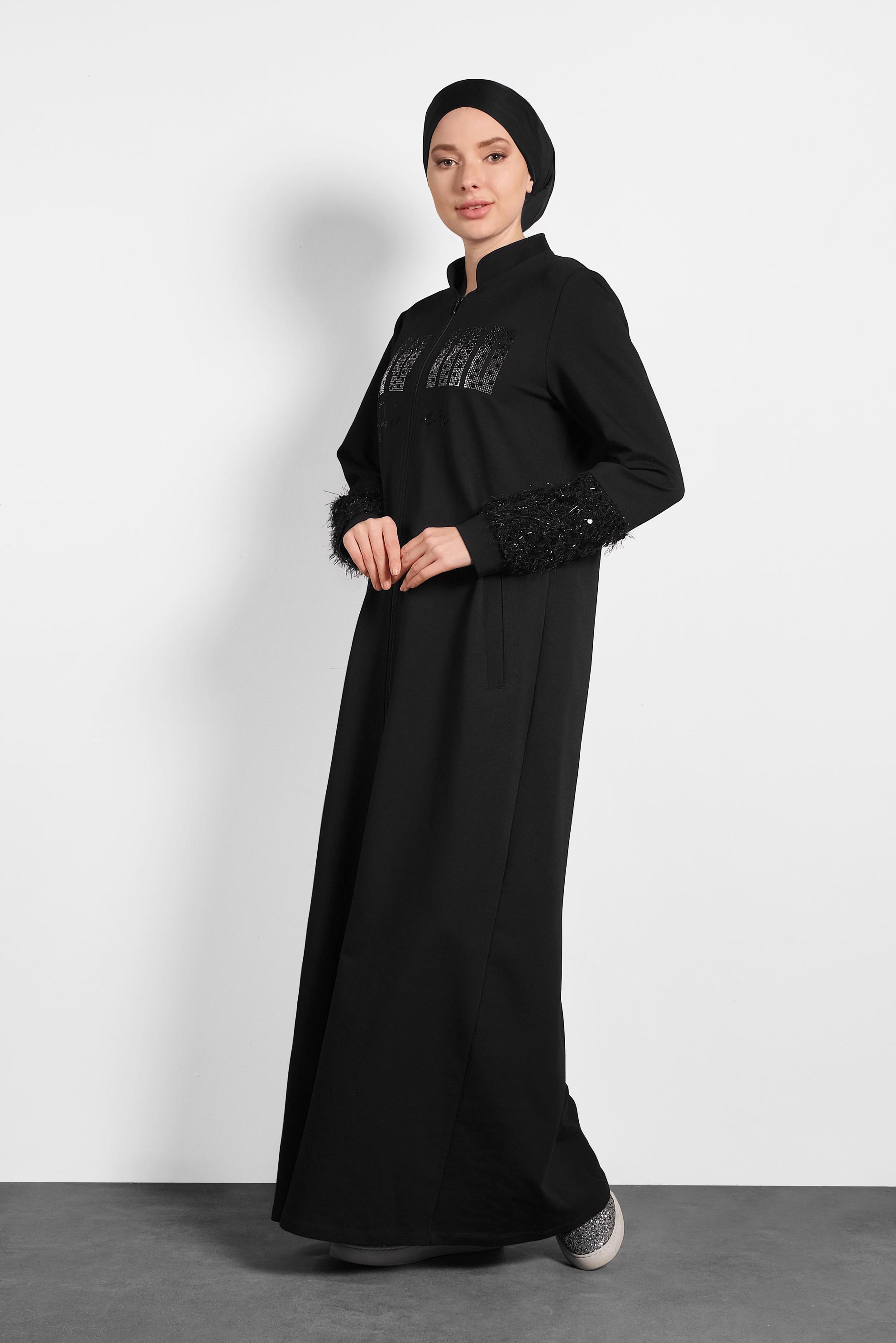Tesettür giyim SİYAH HAKİM YAKA SAÇAKLI EŞOFMAN TUNİK 40324