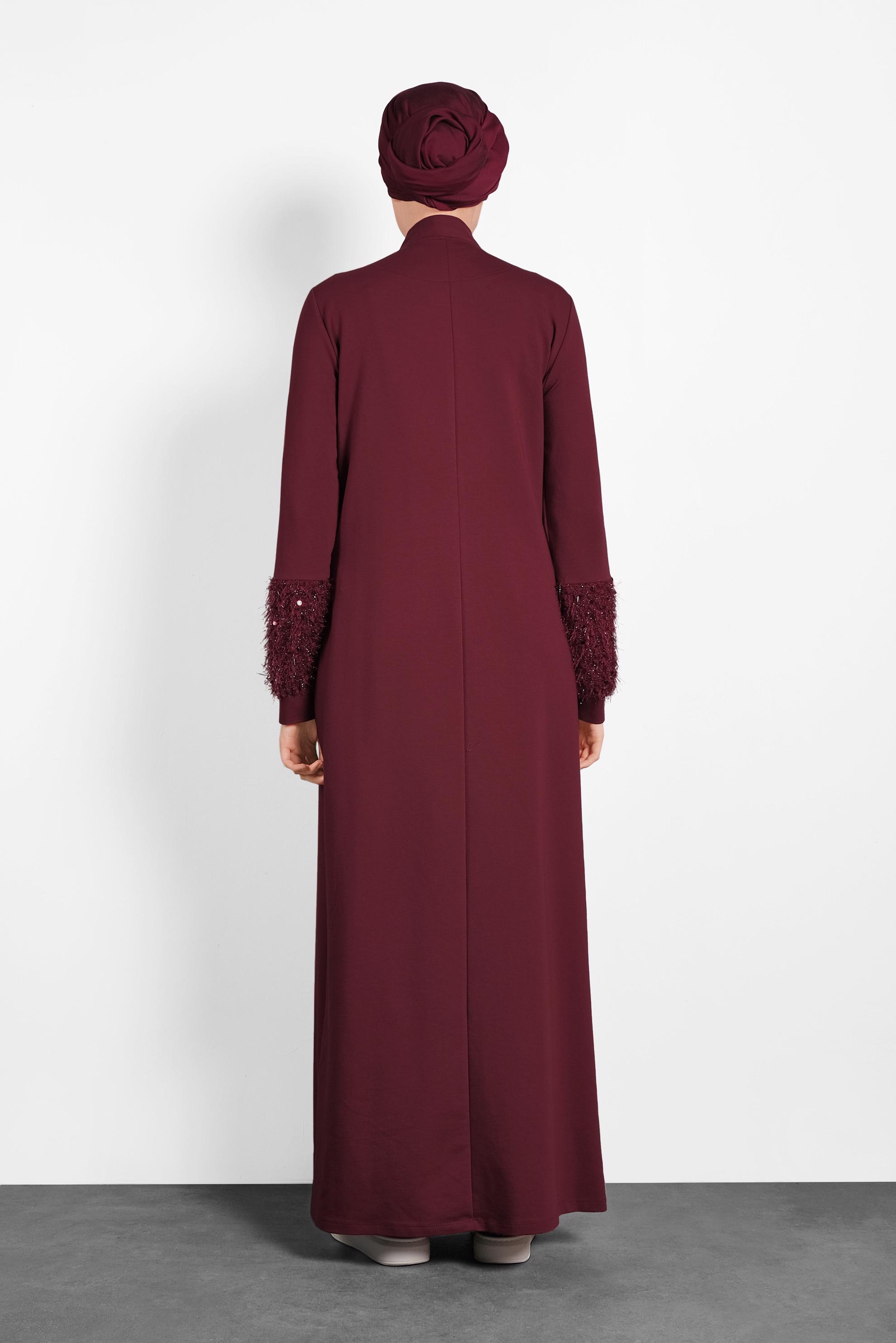 Tesettür giyim BORDO HAKİM YAKA SAÇAKLI EŞOFMAN TUNİK 40324