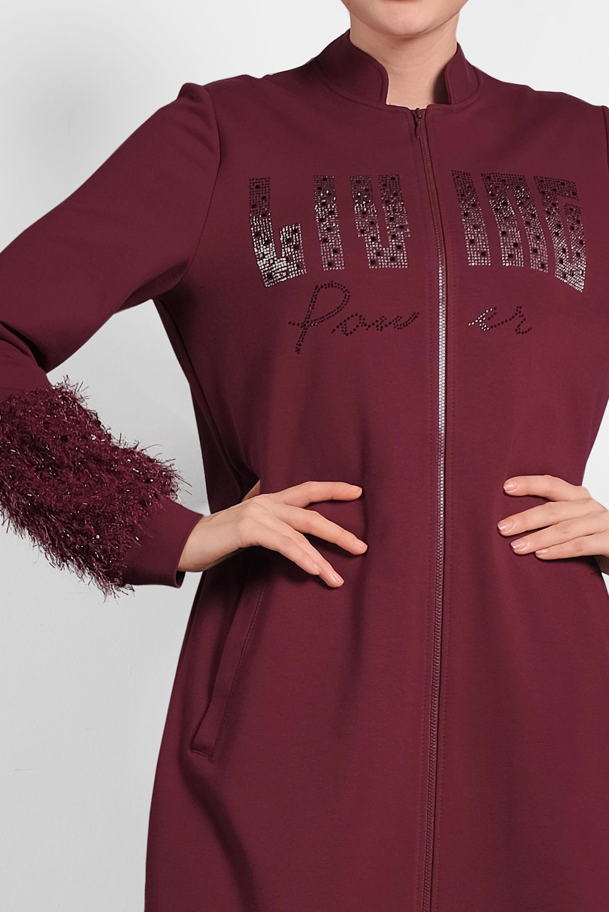 Tesettür giyim BORDO HAKİM YAKA SAÇAKLI EŞOFMAN TUNİK 40324