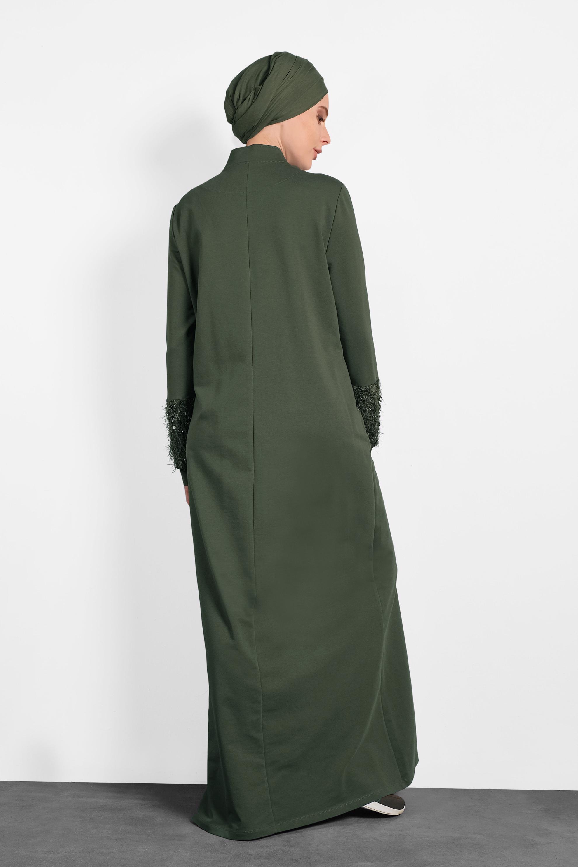 Tesettür giyim HAKİ HAKİM YAKA SAÇAKLI EŞOFMAN TUNİK 40324