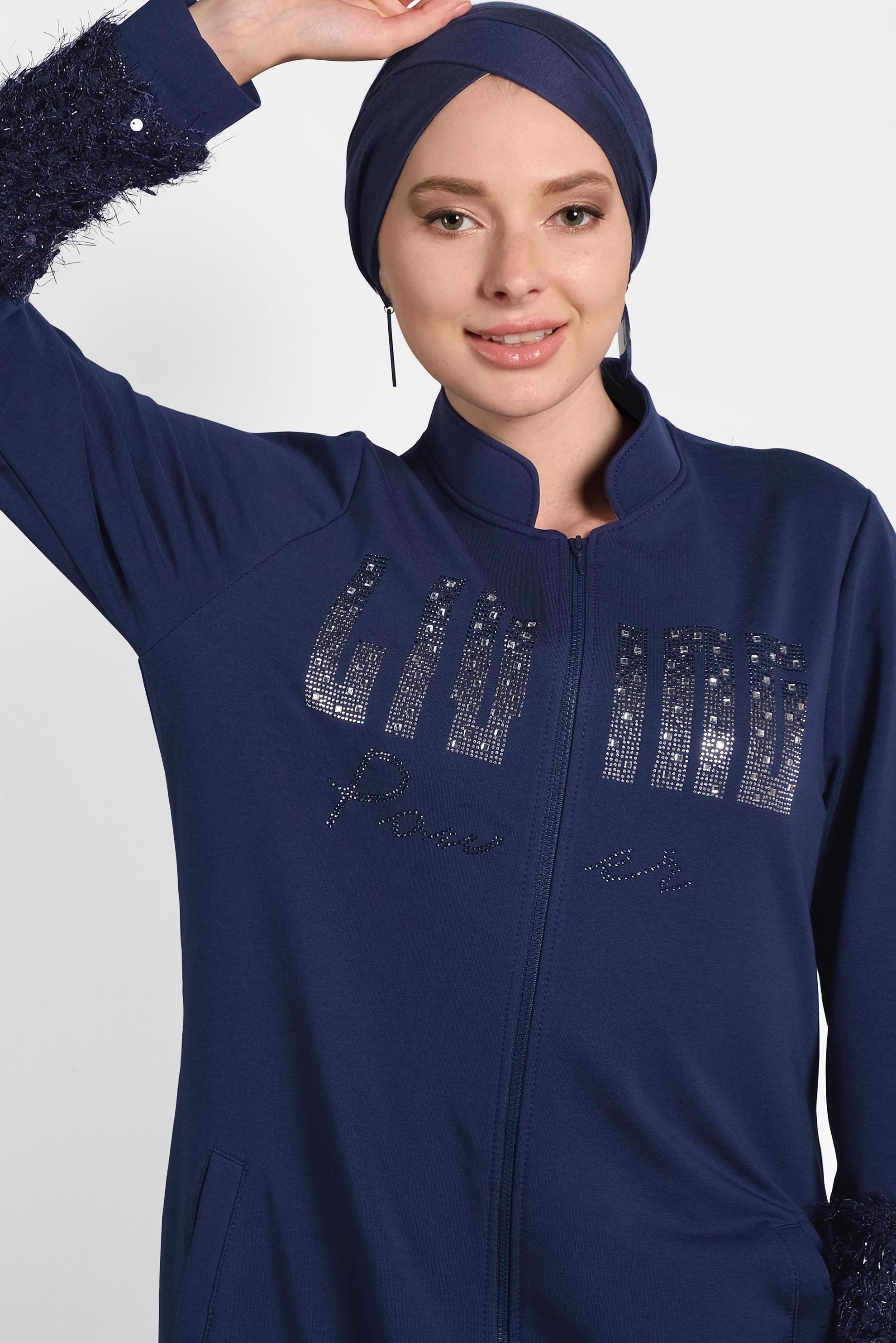 Tesettür giyim LACİVERT HAKİM YAKA SAÇAKLI EŞOFMAN TUNİK 40324