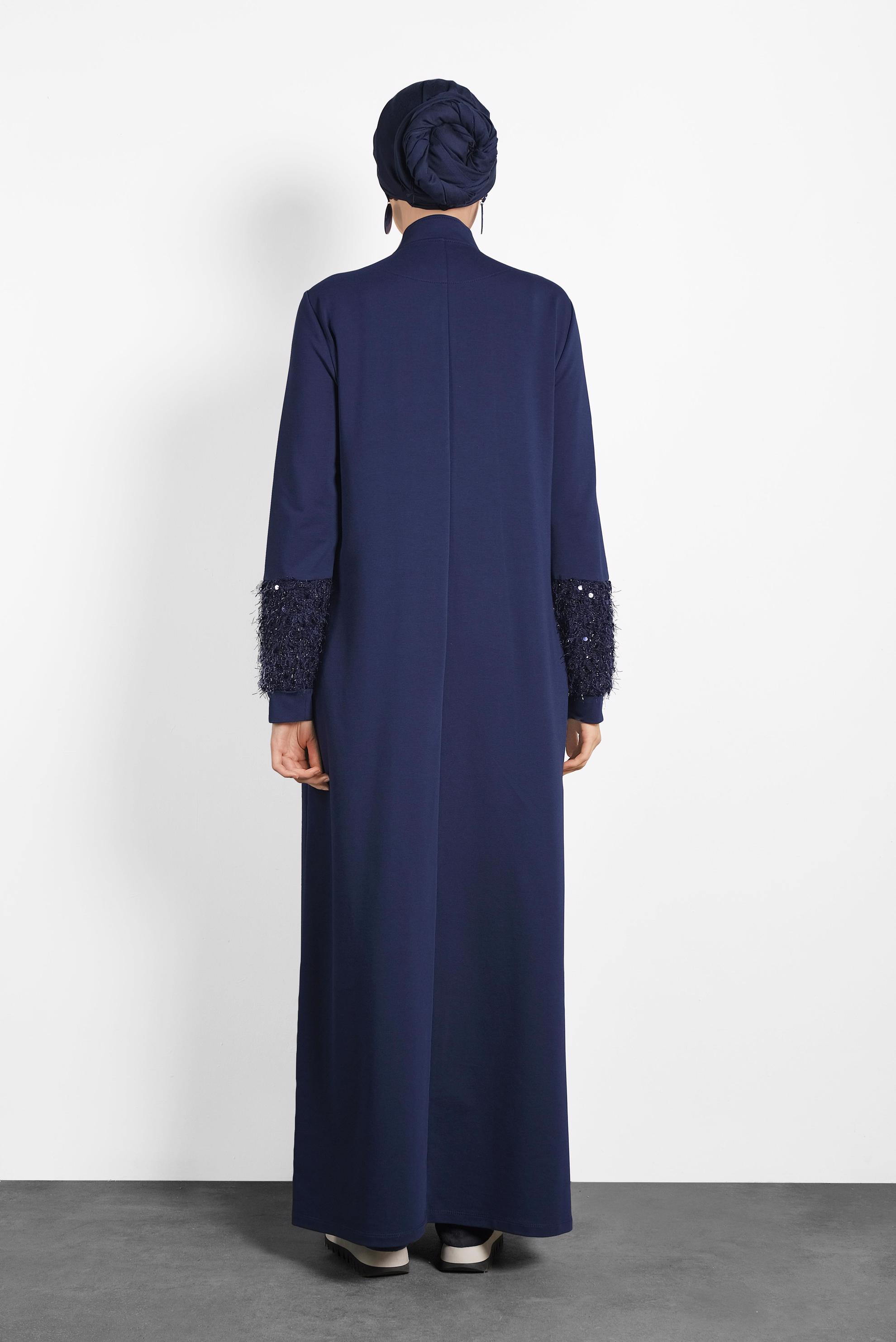 Tesettür giyim LACİVERT HAKİM YAKA SAÇAKLI EŞOFMAN TUNİK 40324