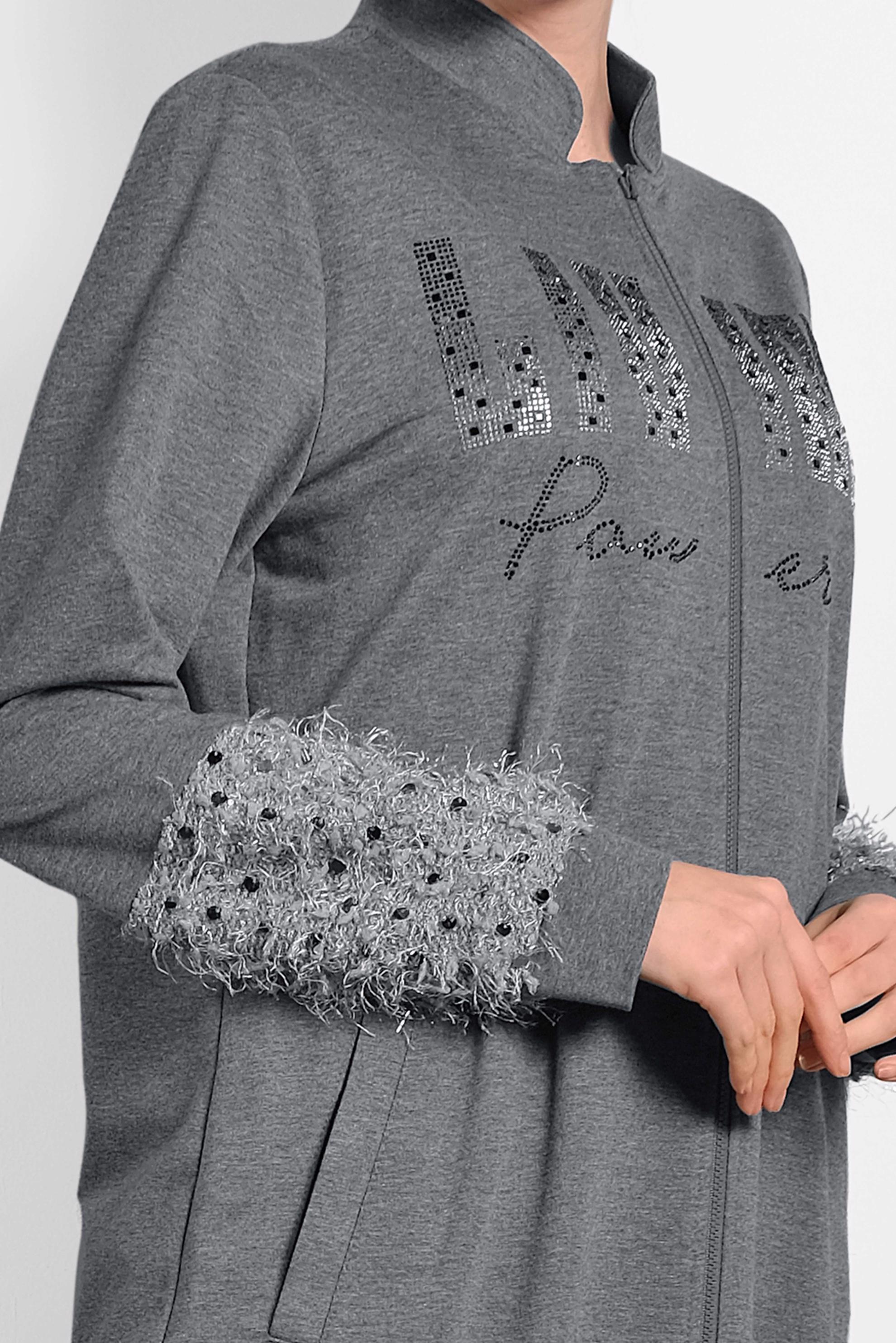 Tesettür giyim GRİ HAKİM YAKA SAÇAKLI EŞOFMAN TUNİK 40324