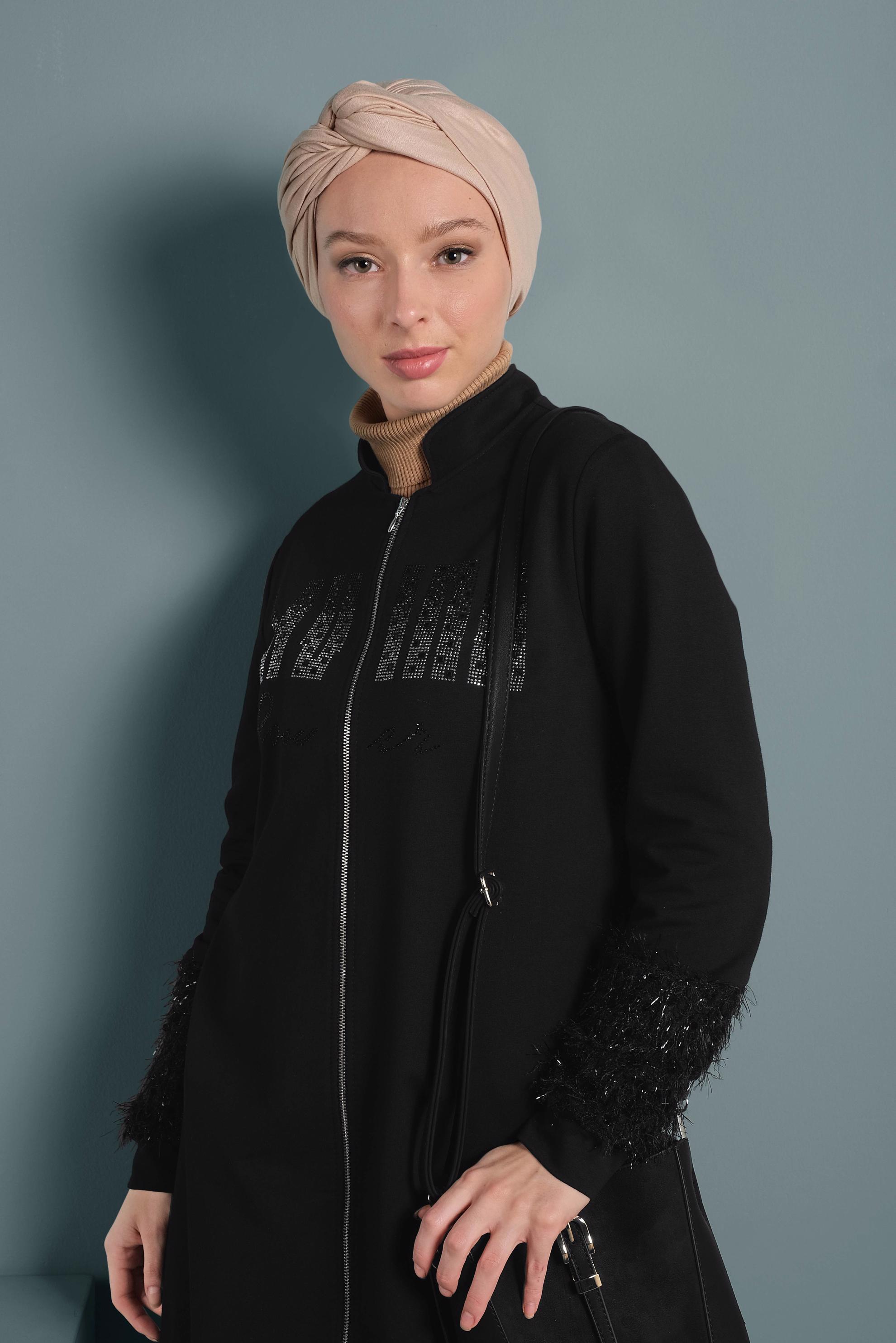 Hijab clothing BLACK FRINGE DETAILED TRACKSUIT 40325