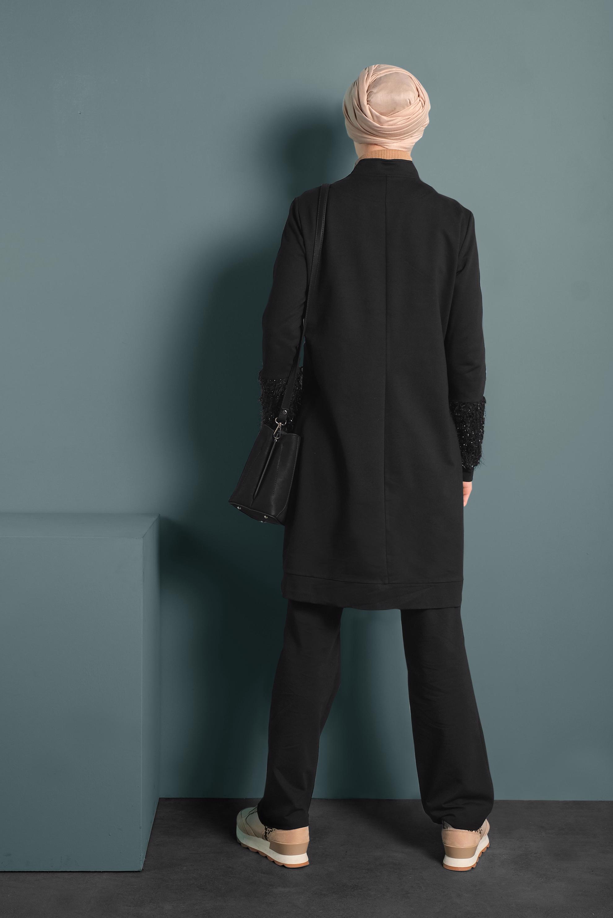 Hijab clothing BLACK FRINGE DETAILED TRACKSUIT 40325