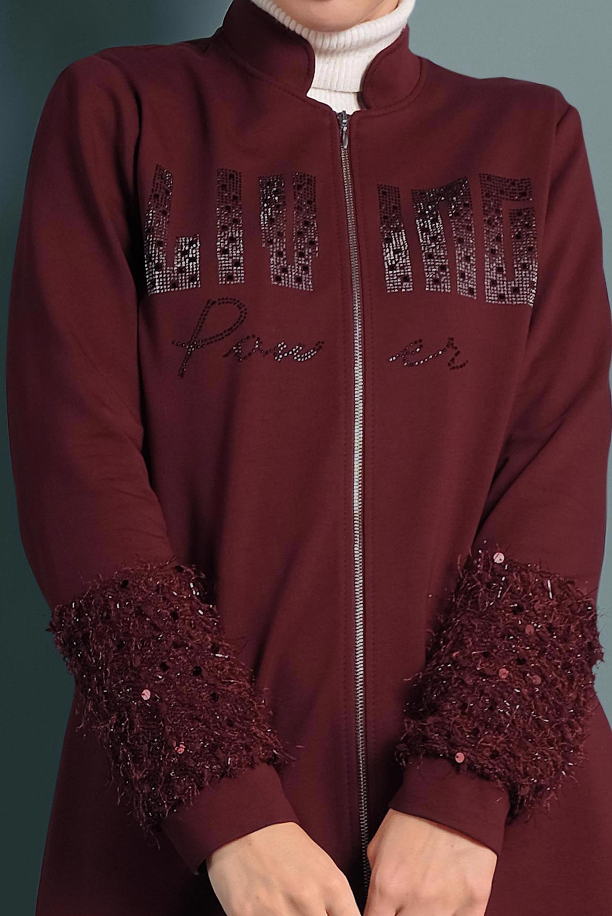 Hijab clothing CLARET RED FRINGE DETAILED TRACKSUIT 40325