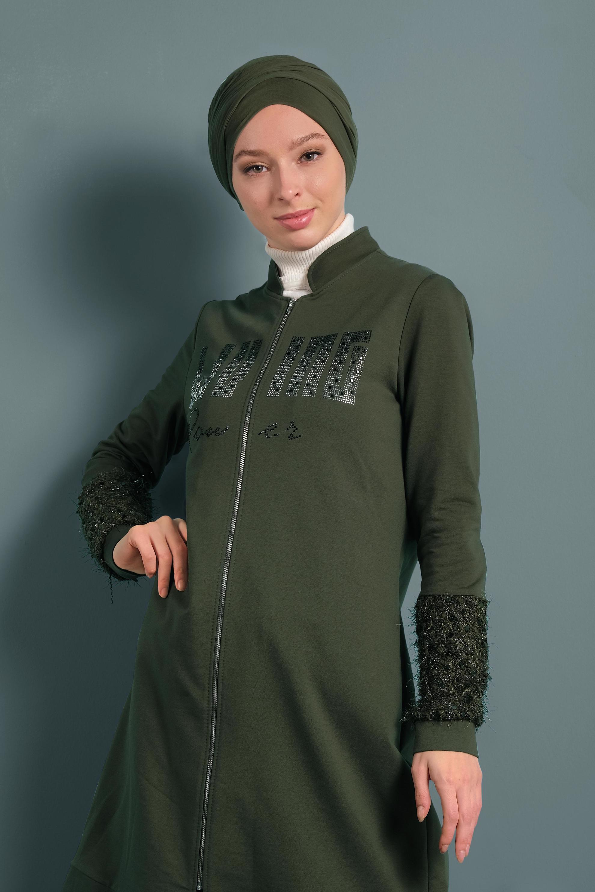 Hijab clothing KHAKI FRINGE DETAILED TRACKSUIT 40325