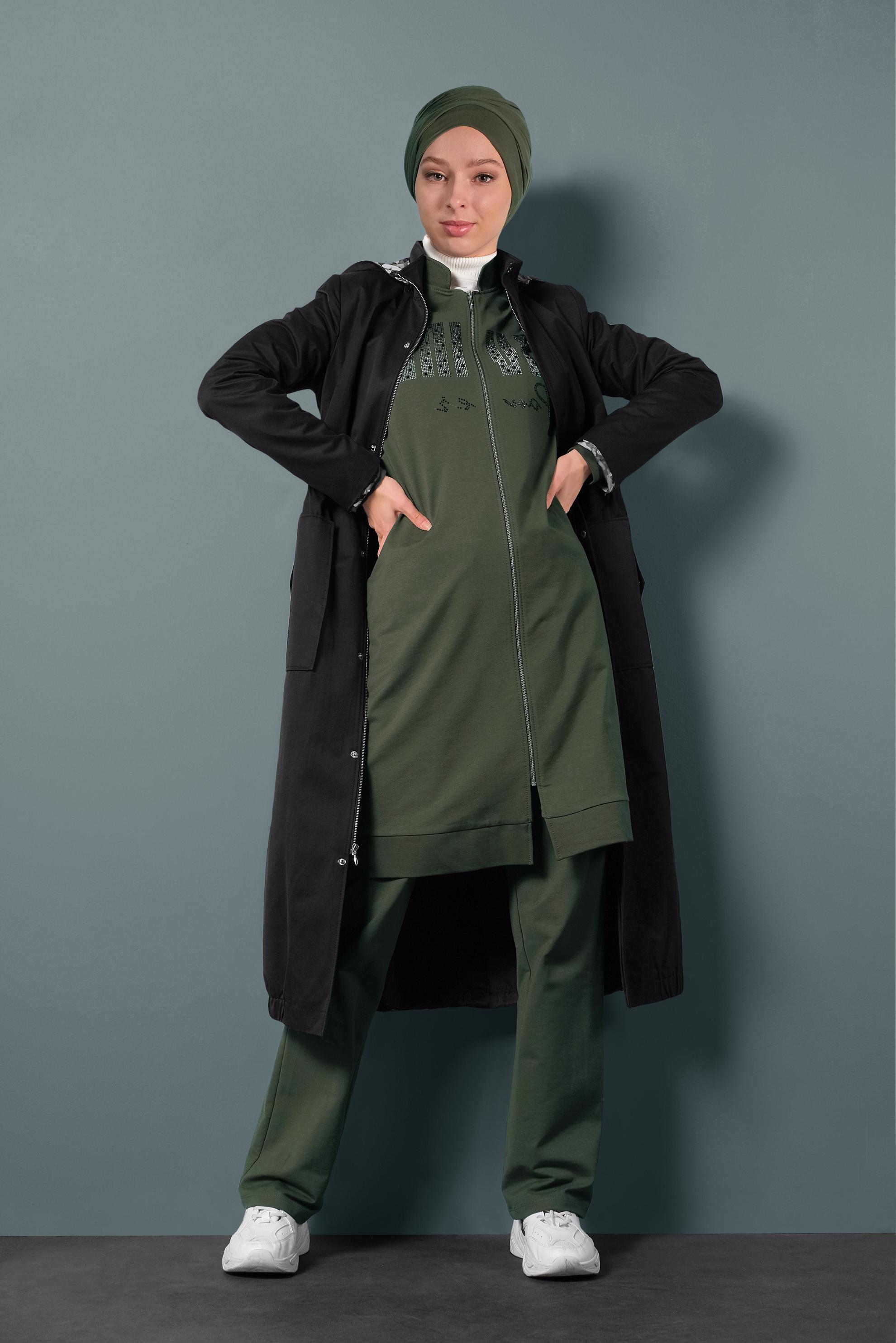 Hijab clothing KHAKI FRINGE DETAILED TRACKSUIT 40325