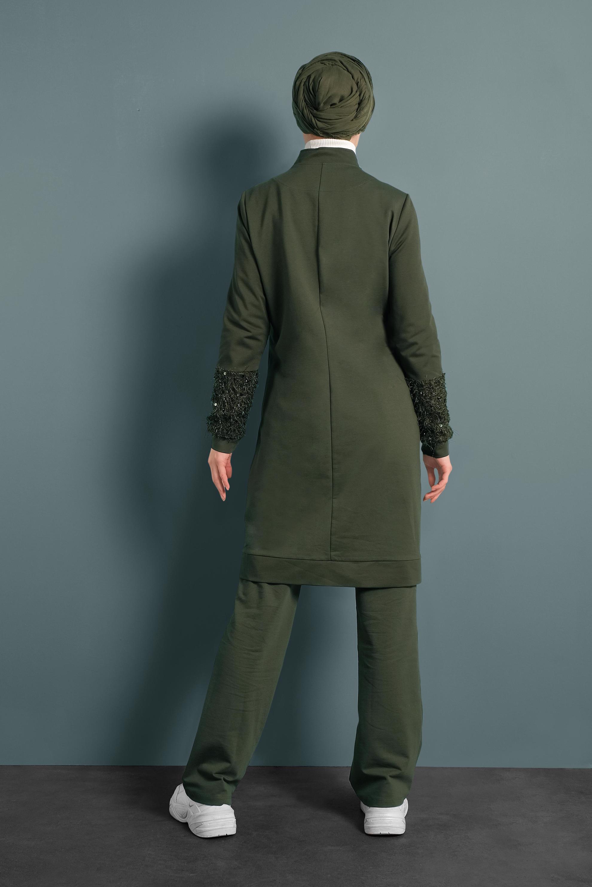 Hijab clothing KHAKI FRINGE DETAILED TRACKSUIT 40325