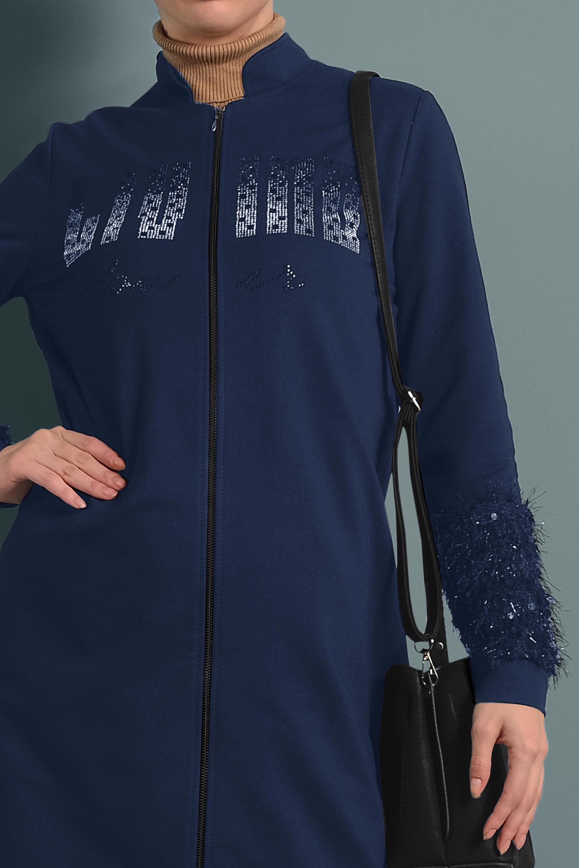 Tesettür giyim LACİVERT KOLLARI SAÇAKLI FERMUARLI İKİLİ EŞOFMAN TAKIMI 40325