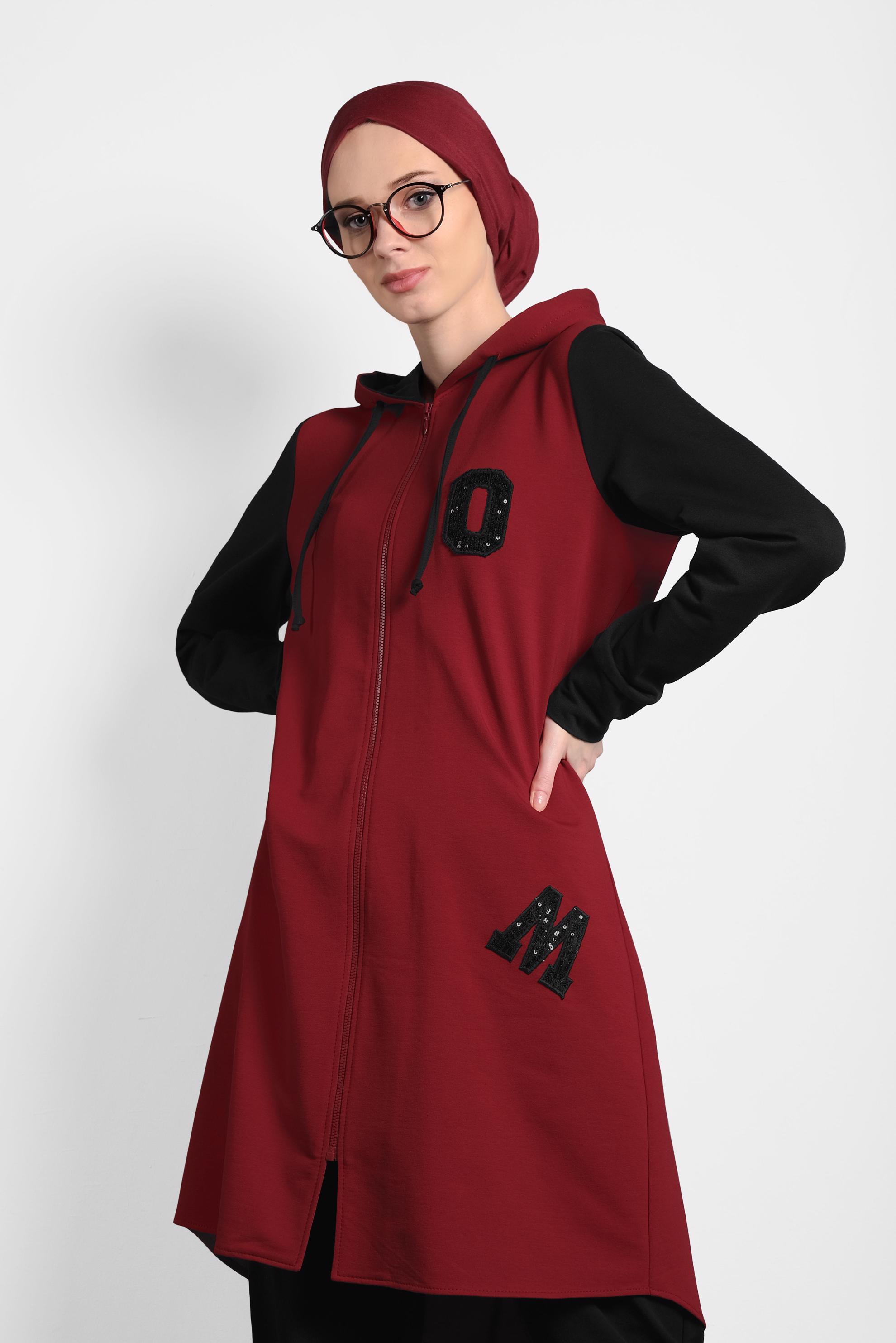 Tesettür giyim KIRMIZI PUL PAYET DETAYLI PAMUKLU EŞOFMAN TAKIMI 40326