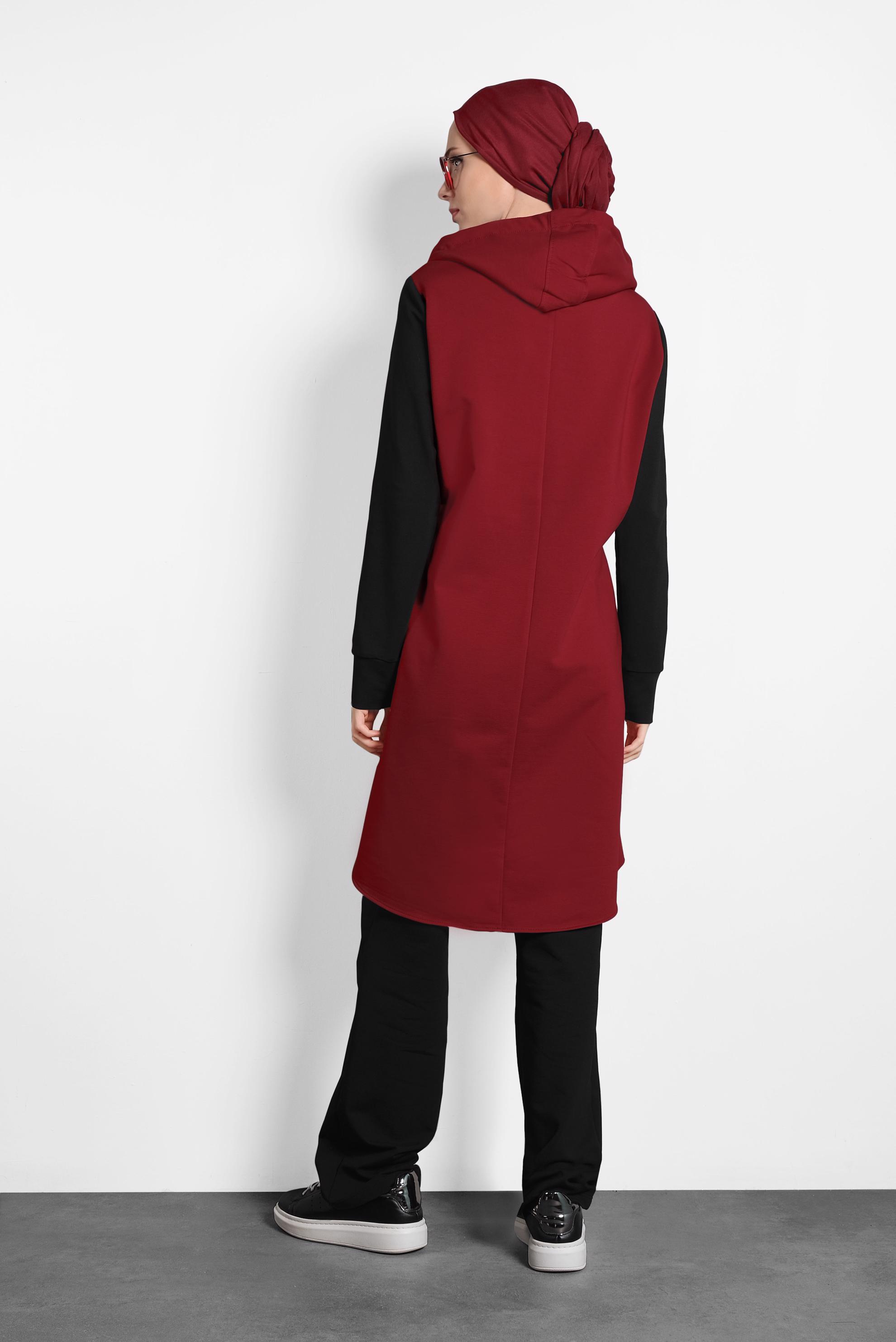 Tesettür giyim KIRMIZI PUL PAYET DETAYLI PAMUKLU EŞOFMAN TAKIMI 40326