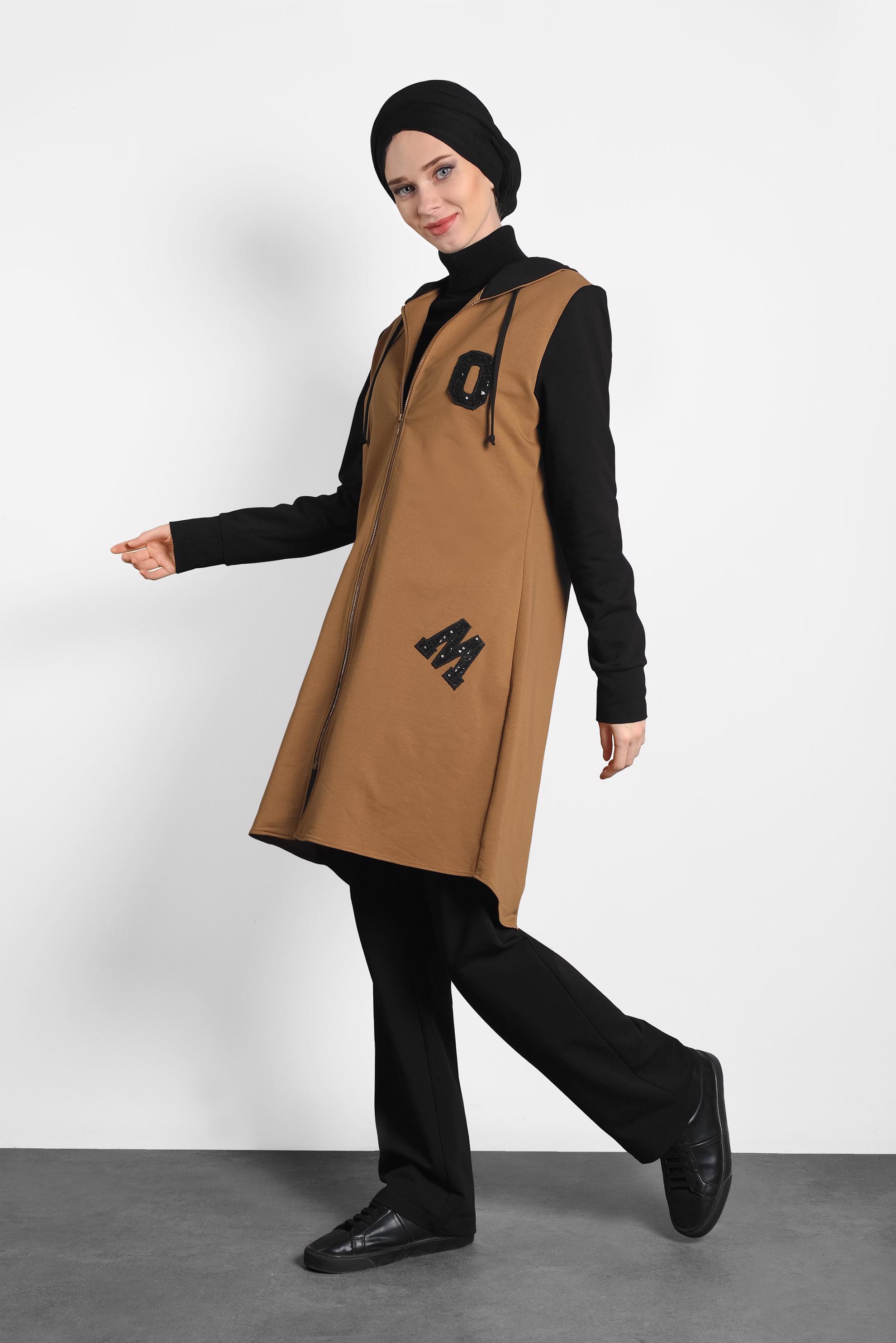 Tesettür giyim SARI PUL PAYET DETAYLI PAMUKLU EŞOFMAN TAKIMI 40326