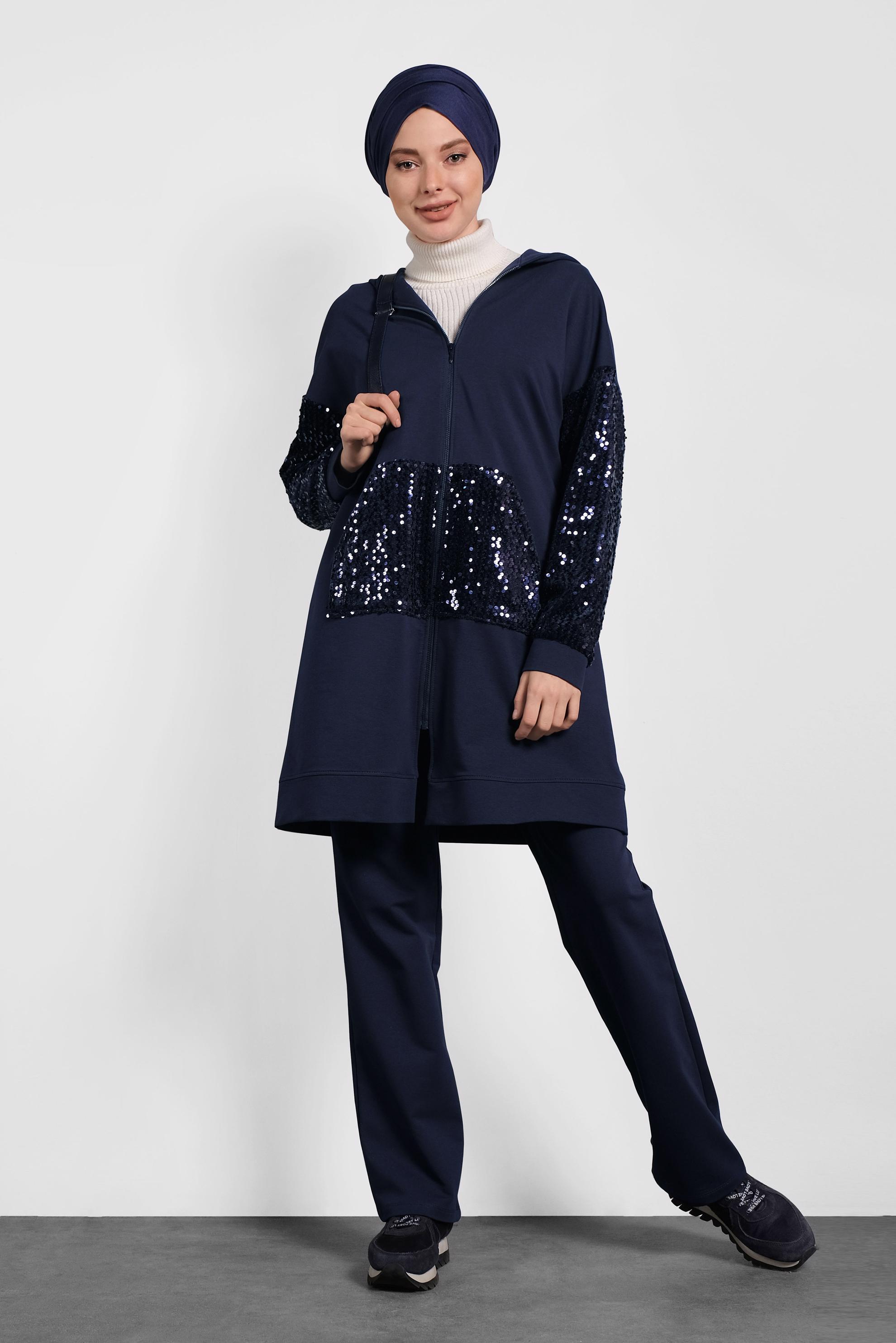 Hijab clothing NAVY BLUE SEQUINED TRACKSUIT 40327 